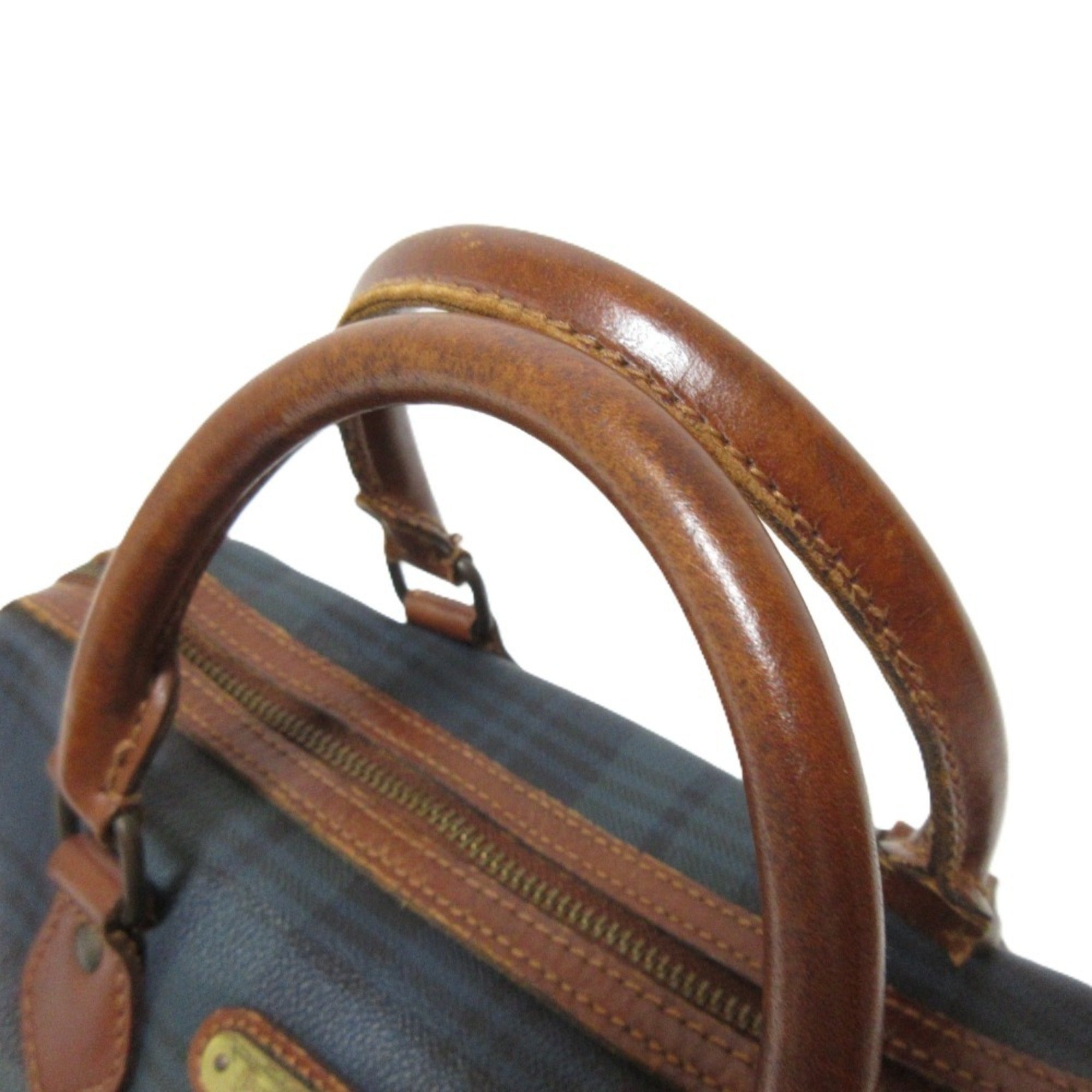 Ralph Lauren Brown Dark Green Dark Navy Pvc Leather Boston Bag Handbag (Pre-Owned)