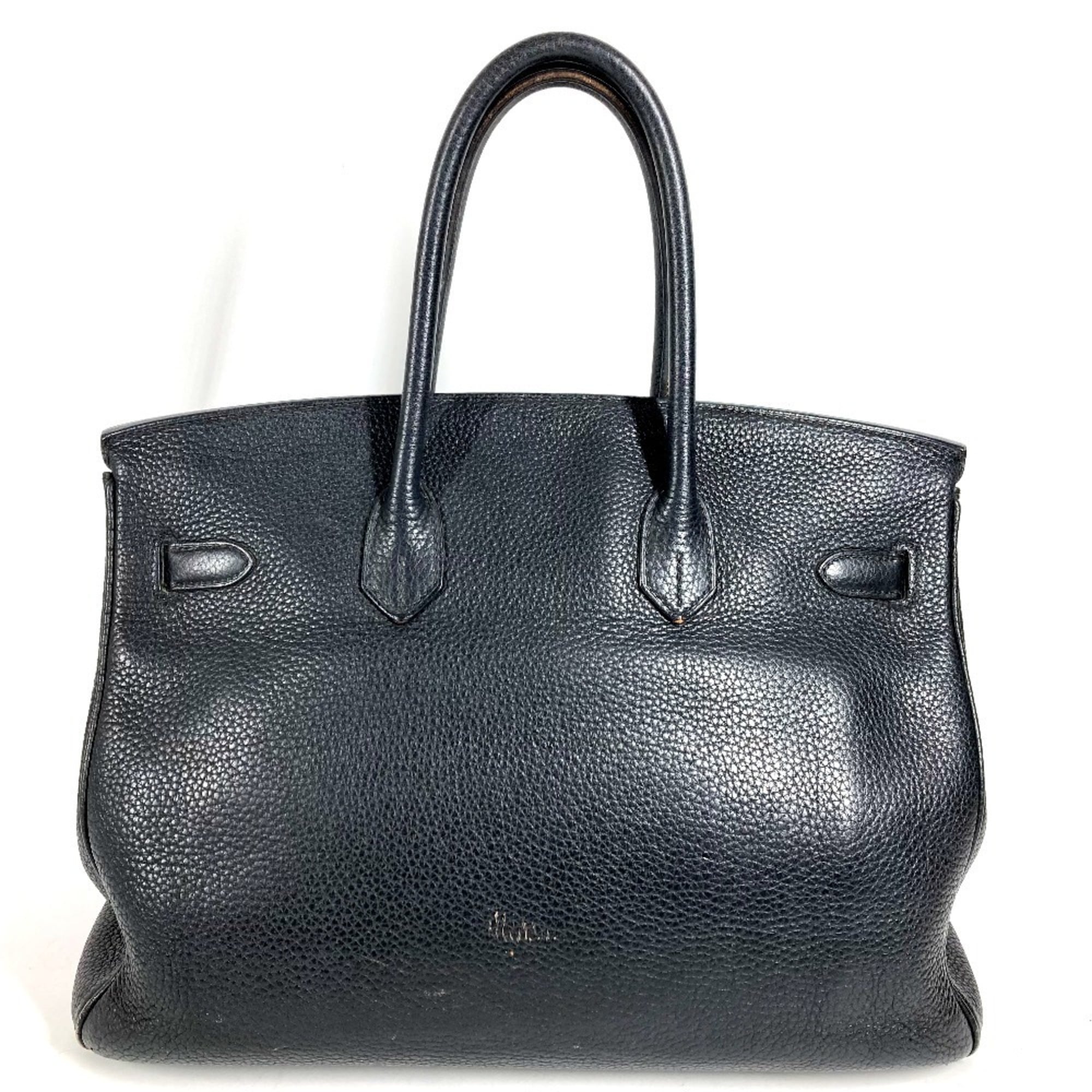 Hermes Birkin Black Leather Handbag Tote Bag (Pre-Owned)