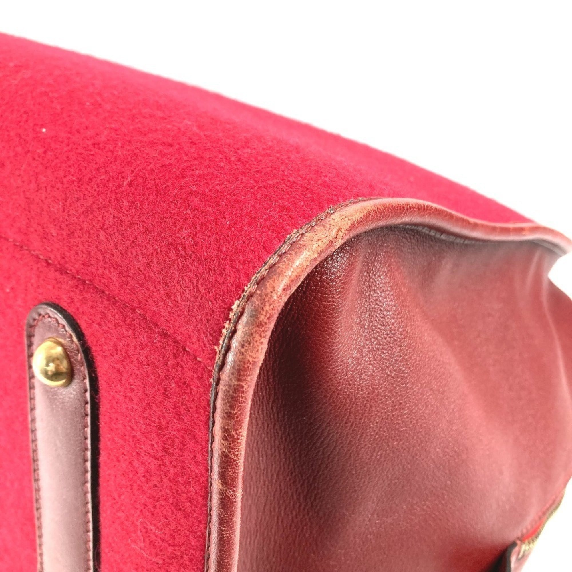 Hermes Red Color Felt Leather Boston Bag (Pre-Owned)
