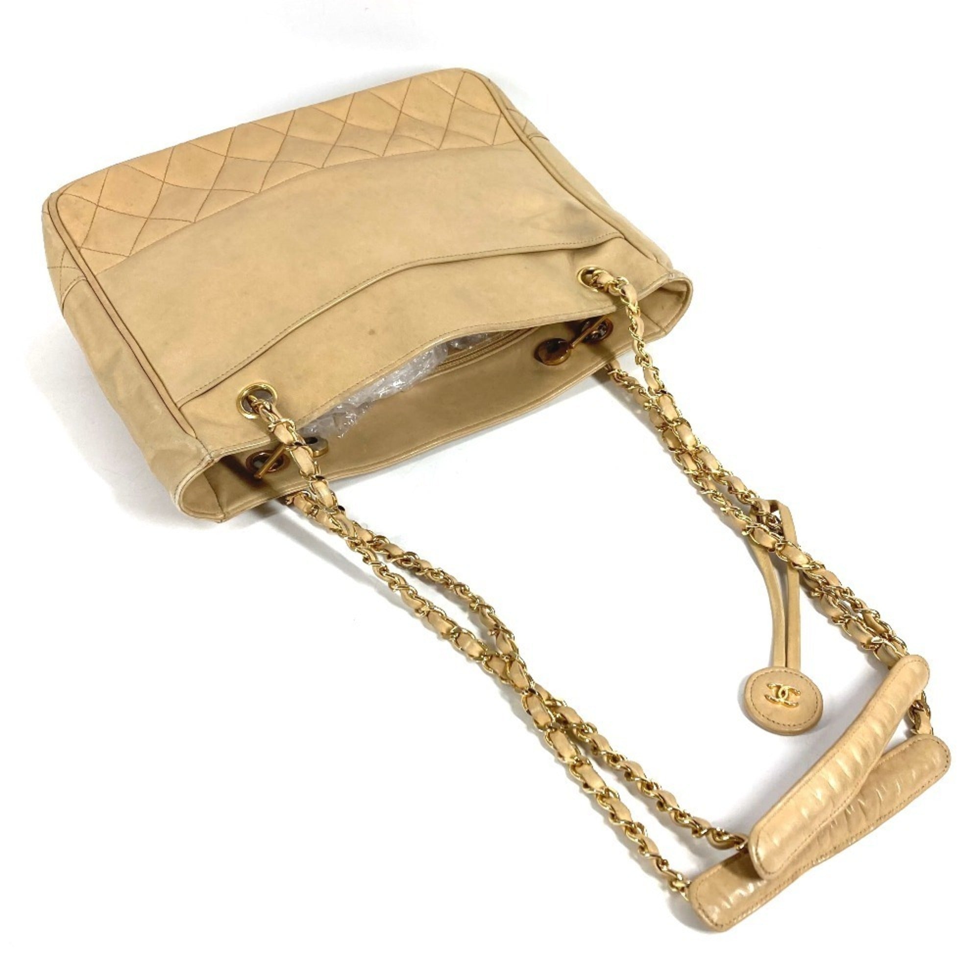 Chanel Beige Leather Shoulder Bag Tote Bag (Pre-Owned)