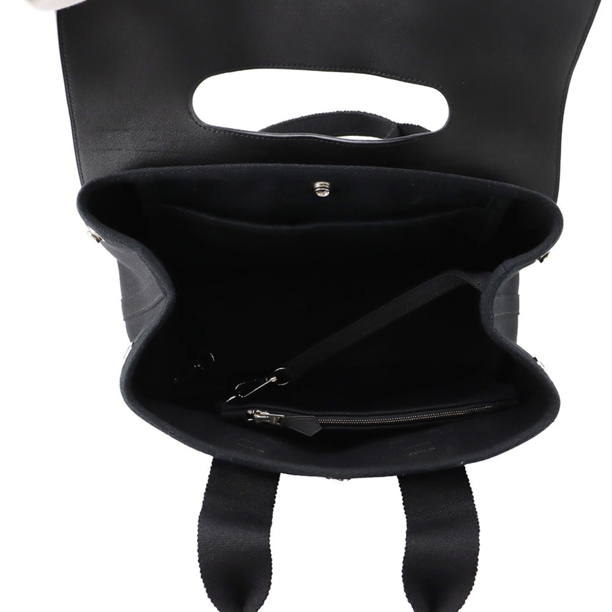 Hermes Black Toile Chevron Leather Handbag (Pre-Owned)