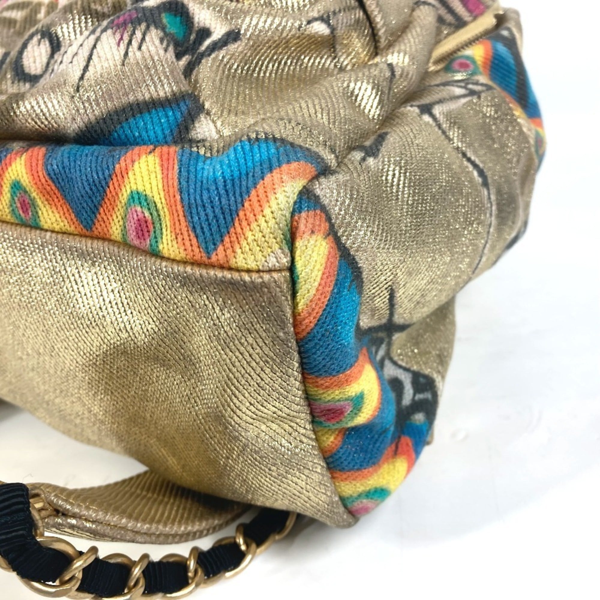 Chanel Gold Leather Canvas Backpack (Pre-Owned)