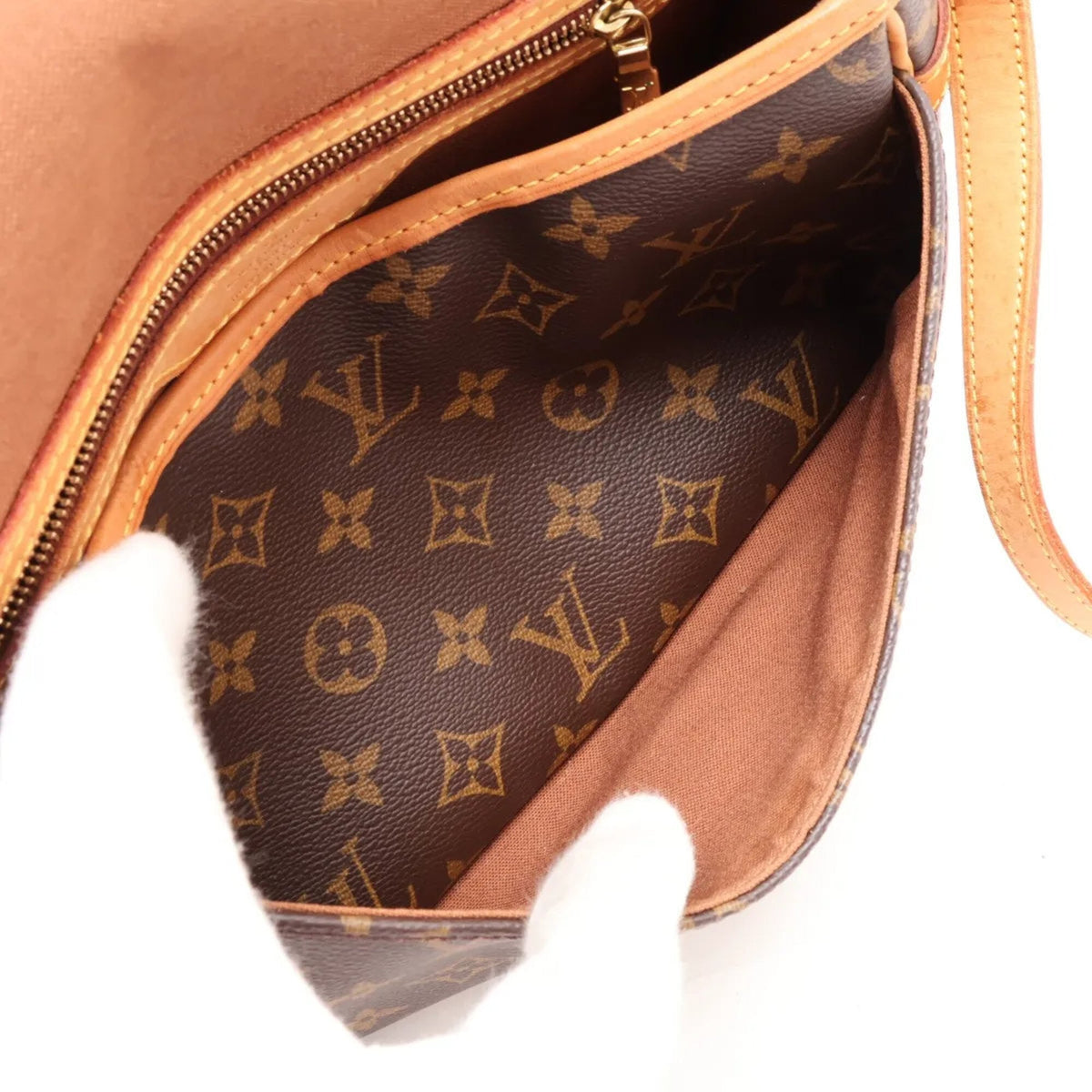 Louis Vuitton Brown Leather Coated Canvas Crossbody Bag Shoulder Bag (Pre-Owned)