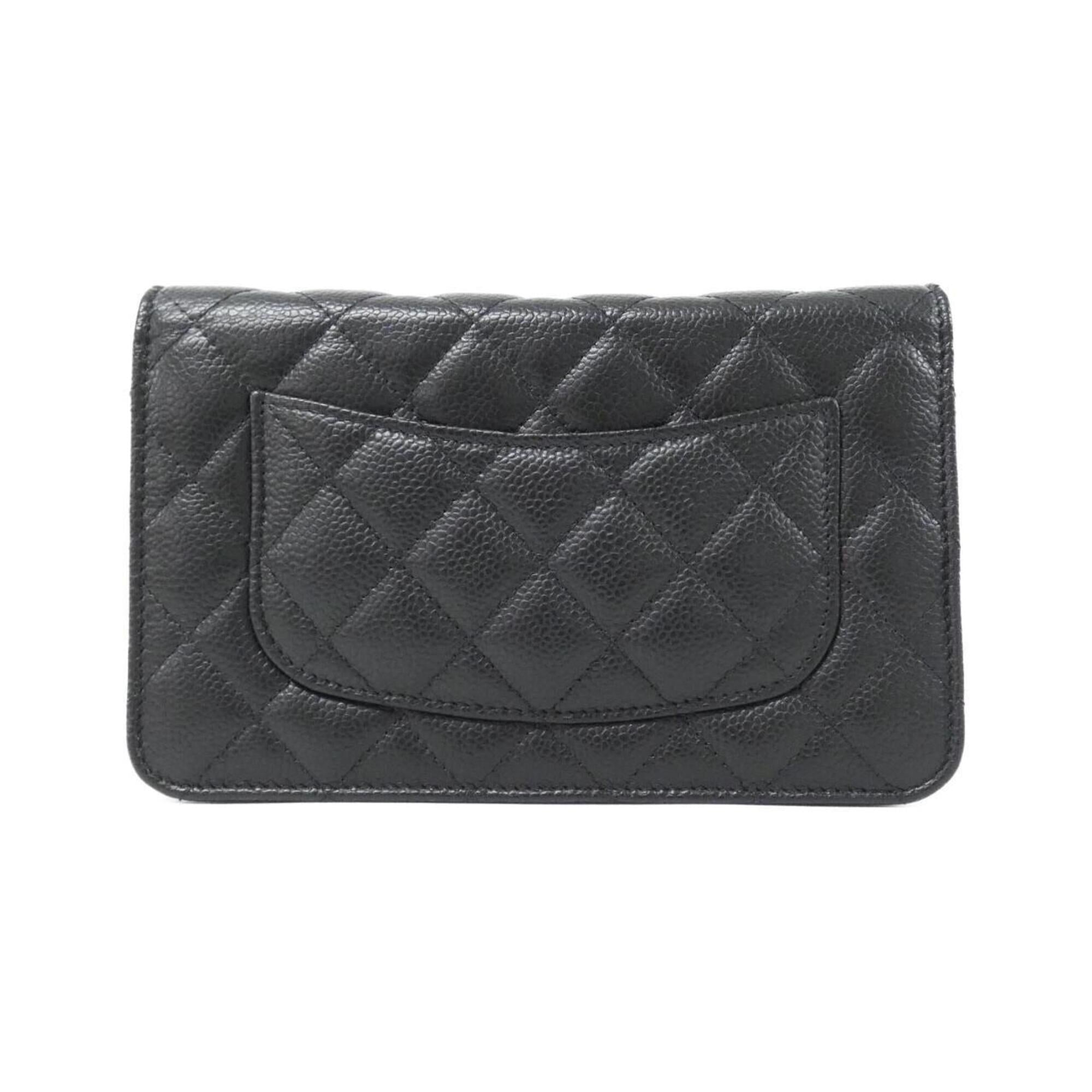 Chanel Black Bordeaux Grained Calfskin Chain/Shoulder Wallet (Pre-Owned)