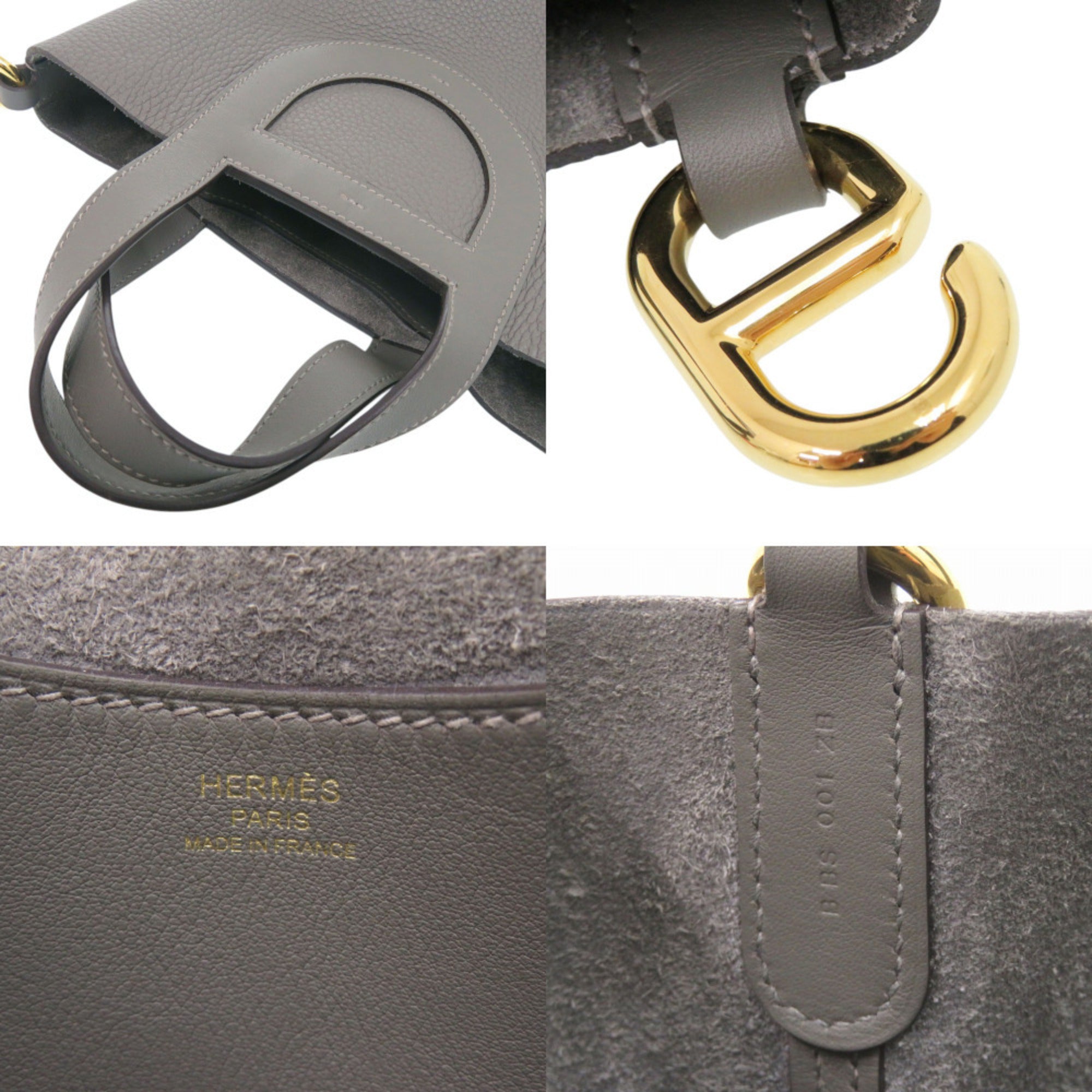 Hermes Gray Taurillon Clemence Leather Swift Leather Handbag (Pre-Owned)