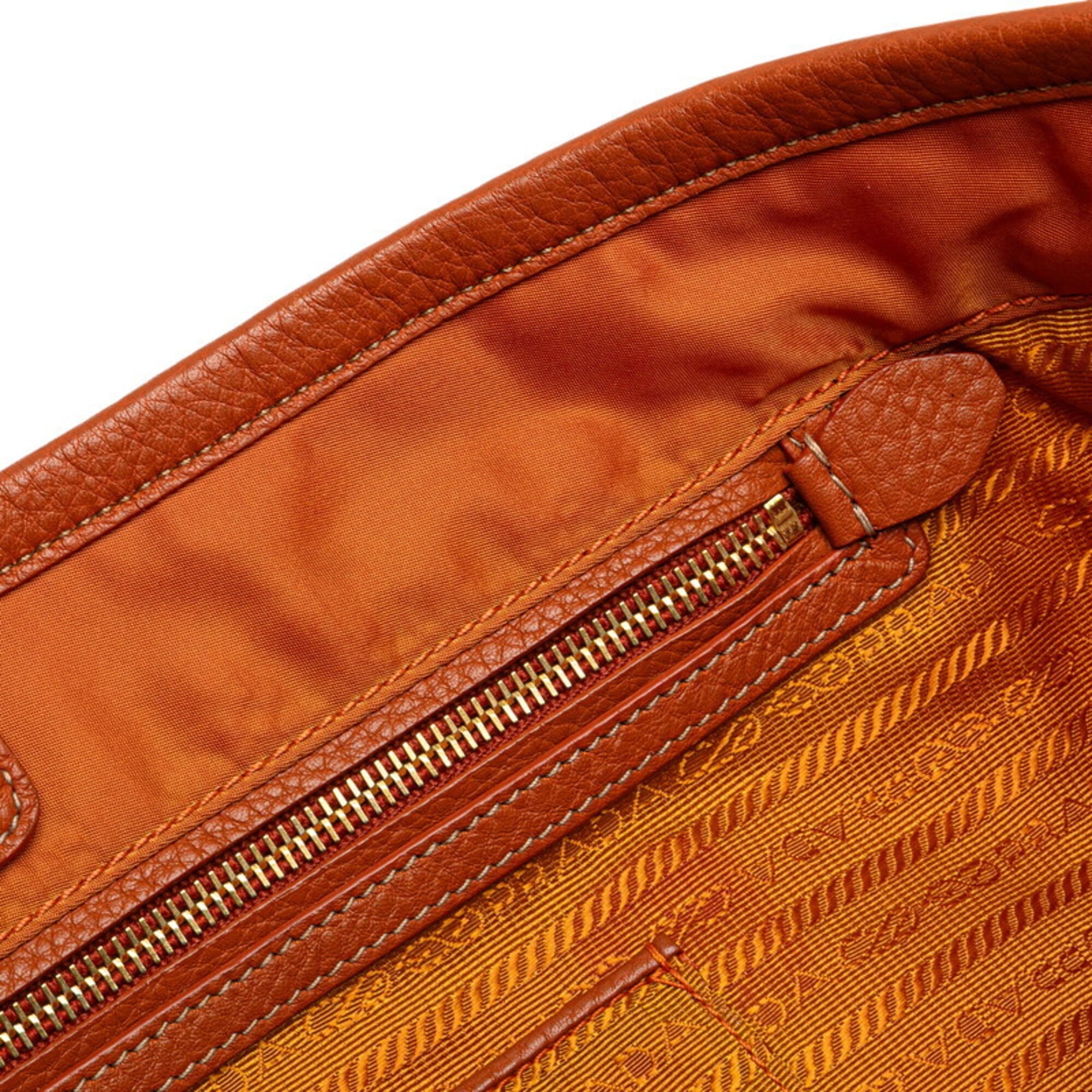 Prada Orange Leather Jacquard Shoulder Bag Tote Bag (Pre-Owned)
