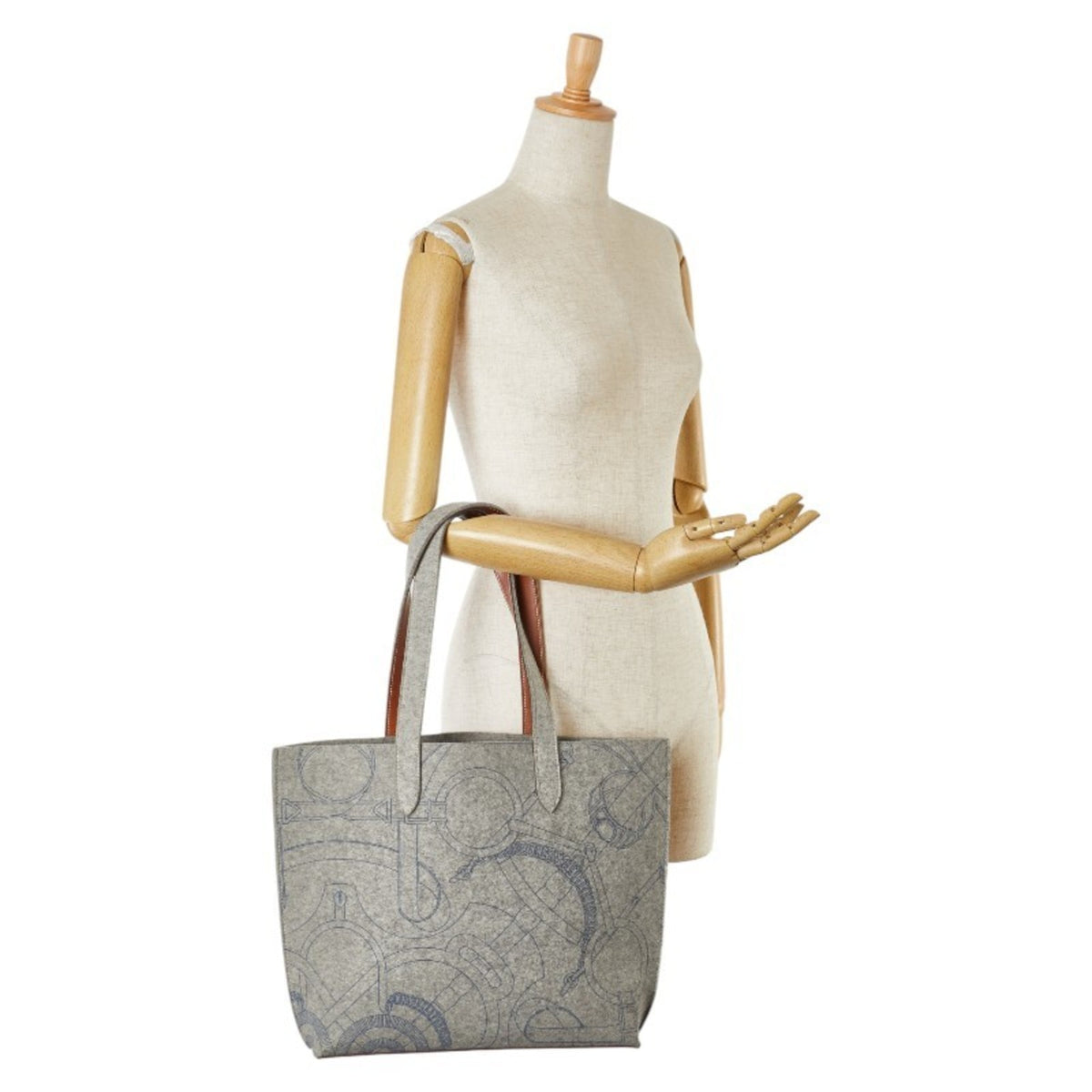 Hermes Gray Felt Leather Shoulder Bag Tote Bag (Pre-Owned)