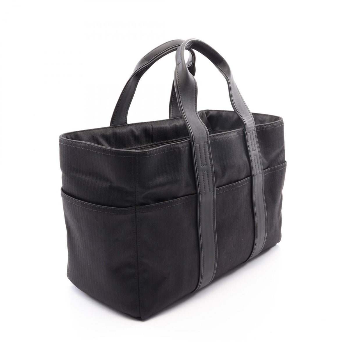Hermes Black Toile Chevron Leather Canvas Handbag (Pre-Owned)