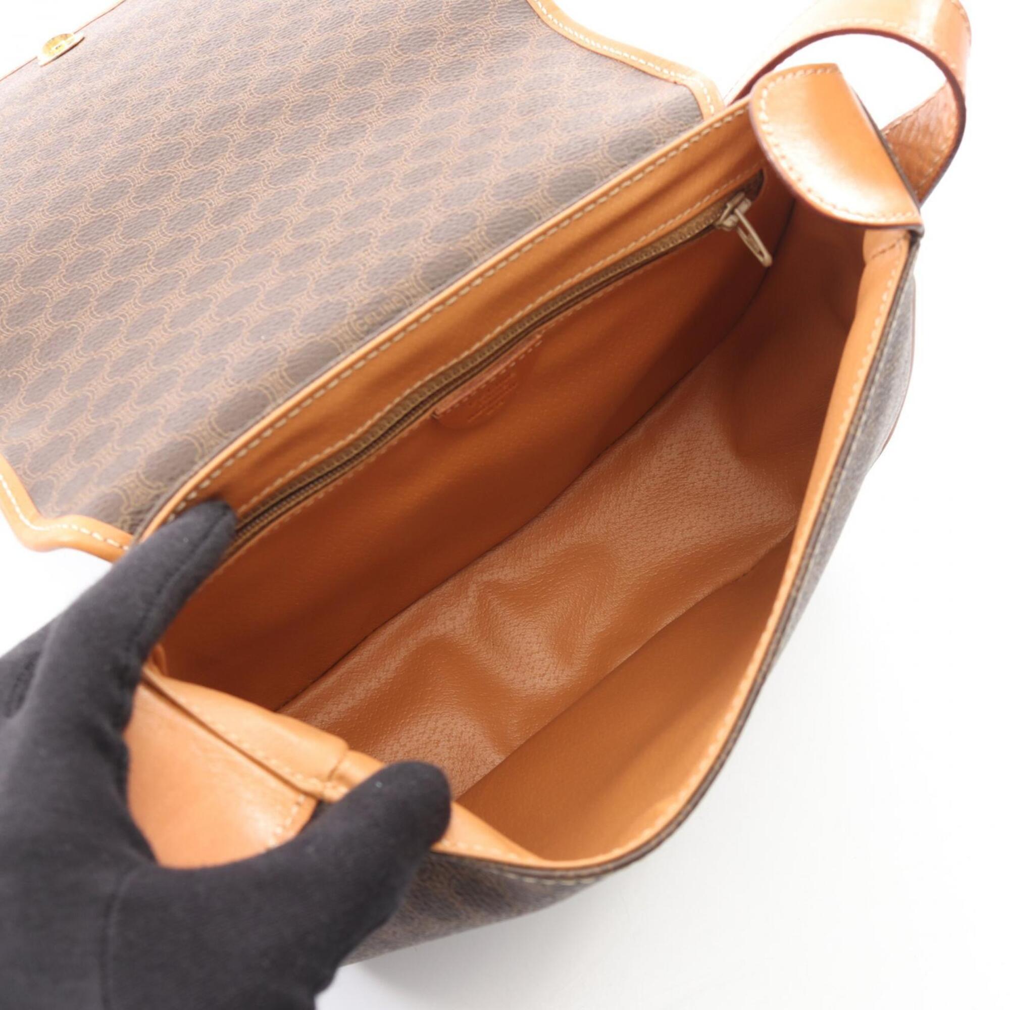 Celine Brown Coated Canvas Leather Handbag Shoulder Bag (Pre-Owned)