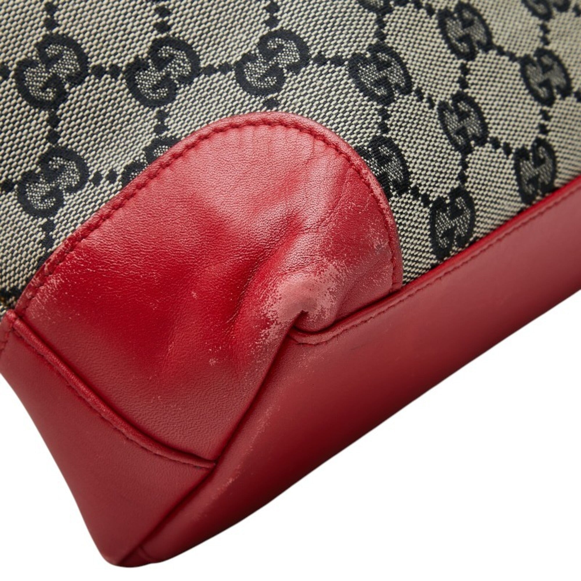 Gucci Beige Red Color Canvas Leather Handbag Tote Bag (Pre-Owned)