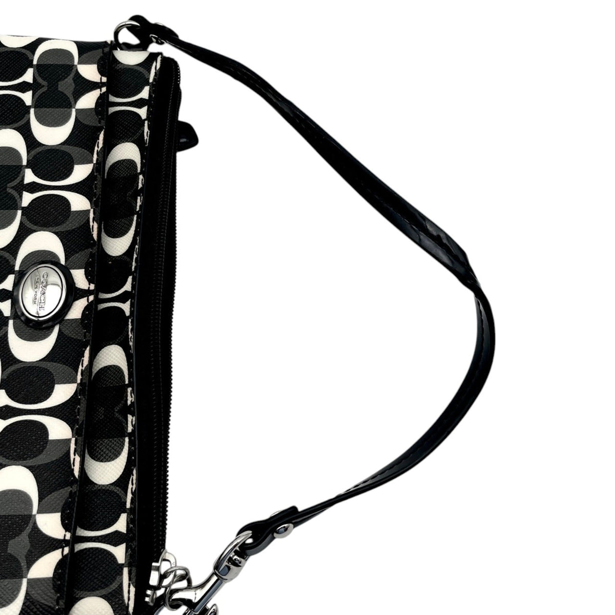 Coach Black Gray White Coated Canvas Leather Clutch Bag Pouch (Pre-Owned)