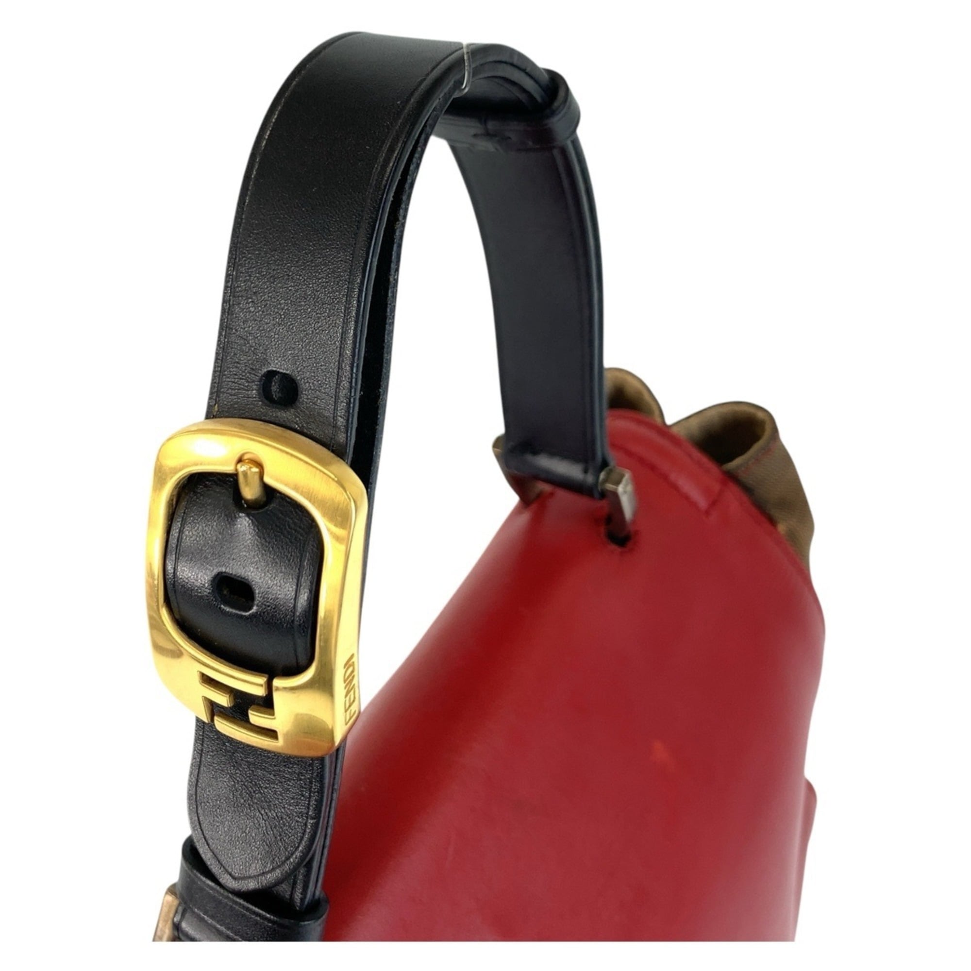 Fendi Brown Red Color Leather Canvas Handbag Shoulder Bag (Pre-Owned)