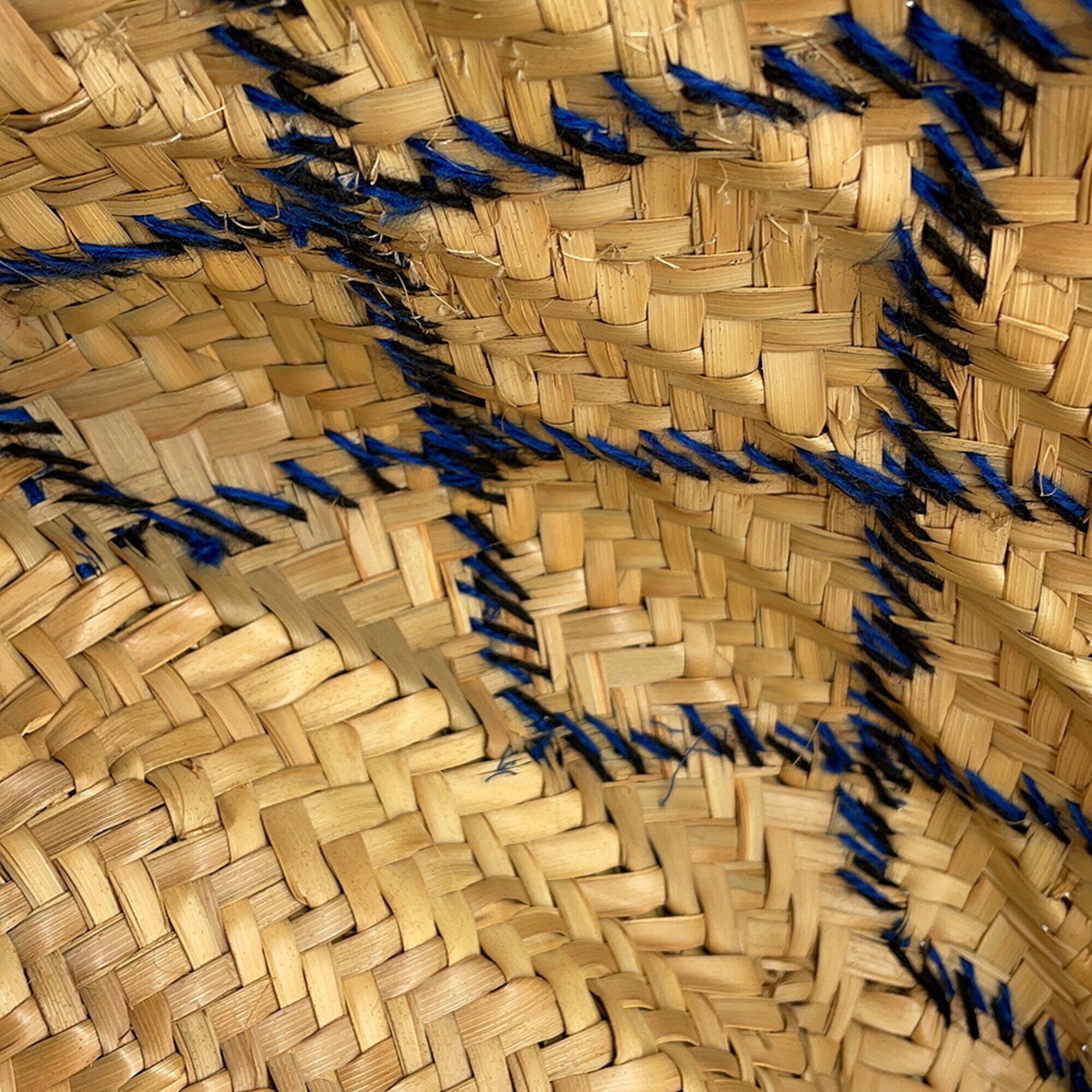 Loewe Beige Blue Navy Raffia Leather Basket Handbag (Pre-Owned)