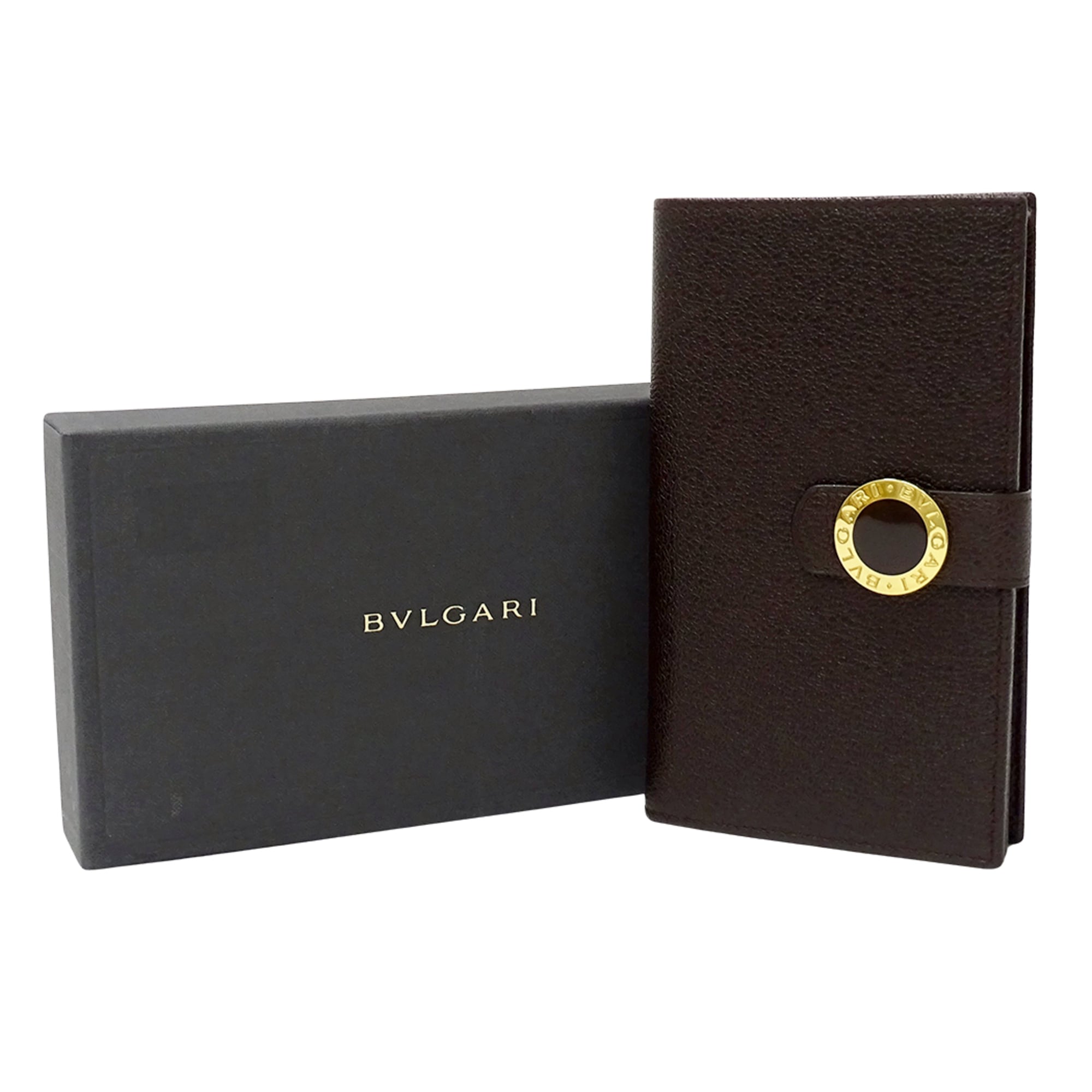 Bvlgari Dark Brown Leather Long Wallet (Bi-Fold) (Pre-Owned)
