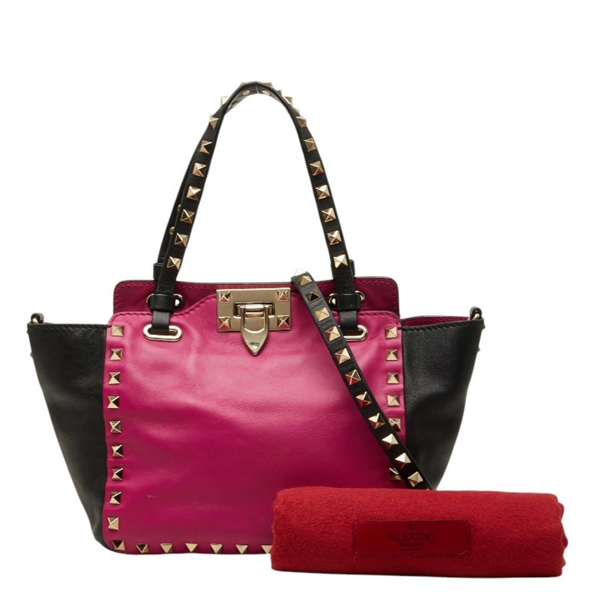 Valentino Black Pink Leather Handbag Shoulder Bag (Pre-Owned)