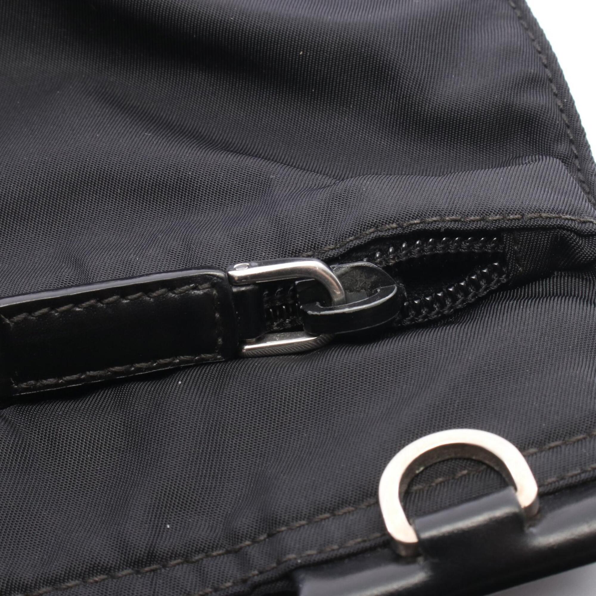 Prada Black Nylon Leather Handbag Shoulder Bag (Pre-Owned)