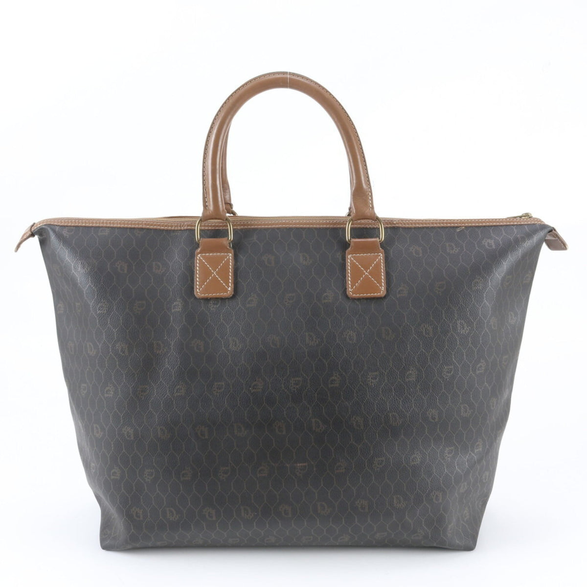 Christian Dior Brown Gray Leather Coated Canvas Boston Bag Tote Bag (Pre-Owned)