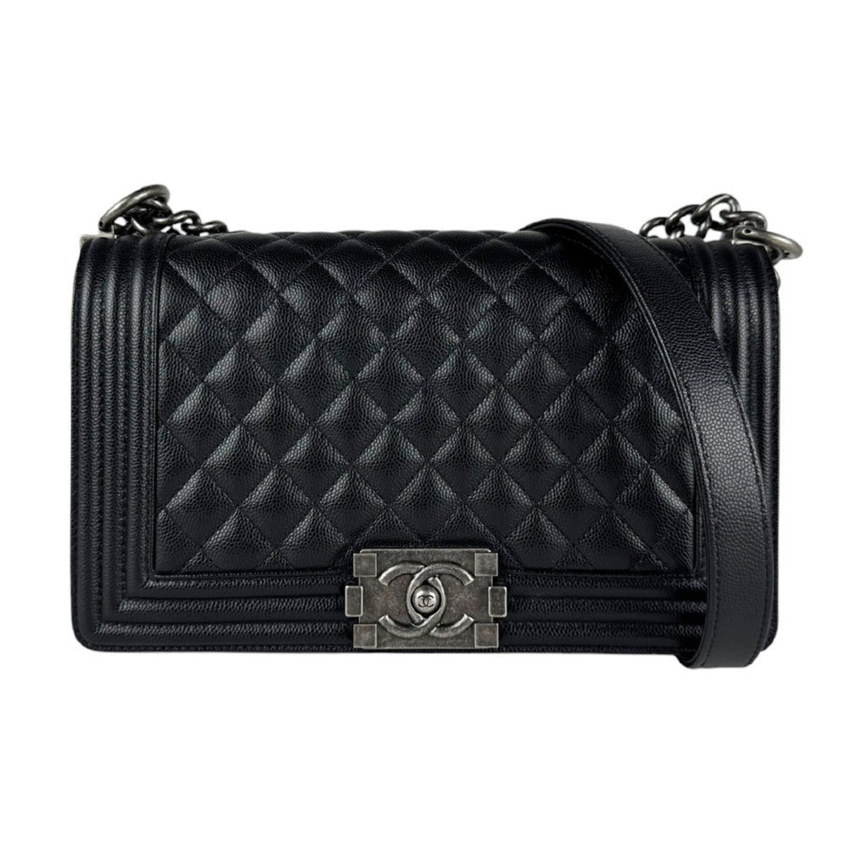 Chanel Black Grained Calfskin Shoulder Bag (Pre-Owned)