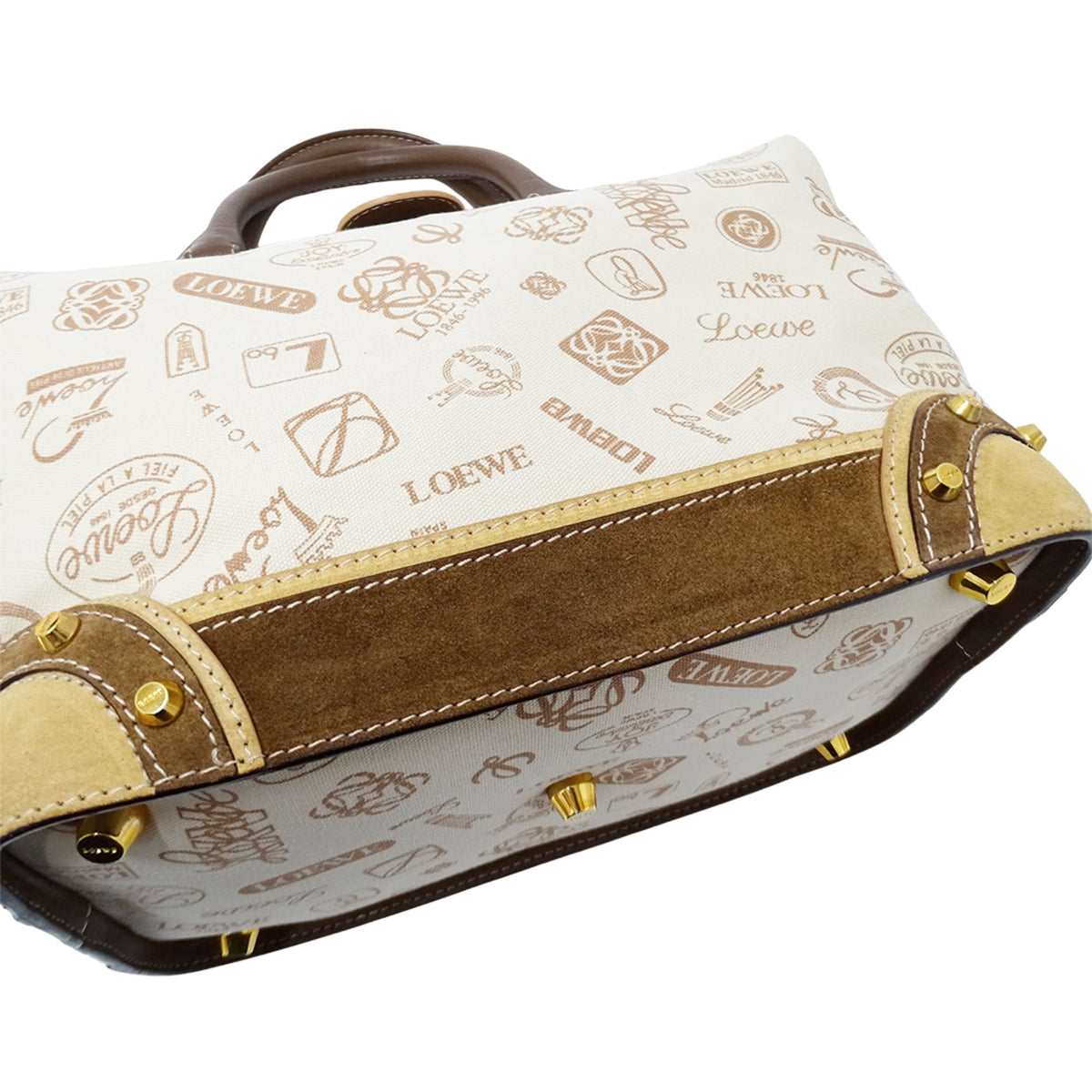 Loewe Beige Brown Canvas Boston Bag Handbag (Pre-Owned)