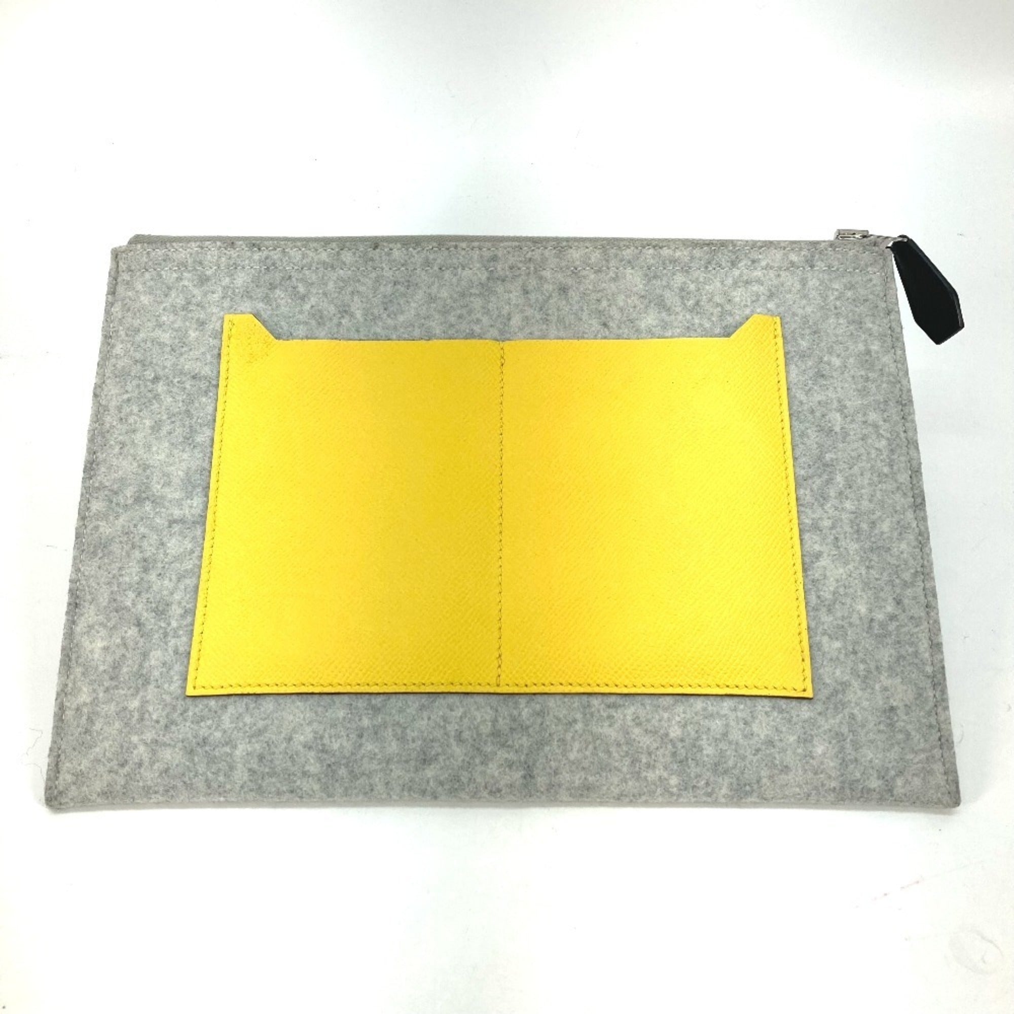 Hermes Gray Yellow Felt Epsom Leather Clutch Bag Pouch (Pre-Owned)