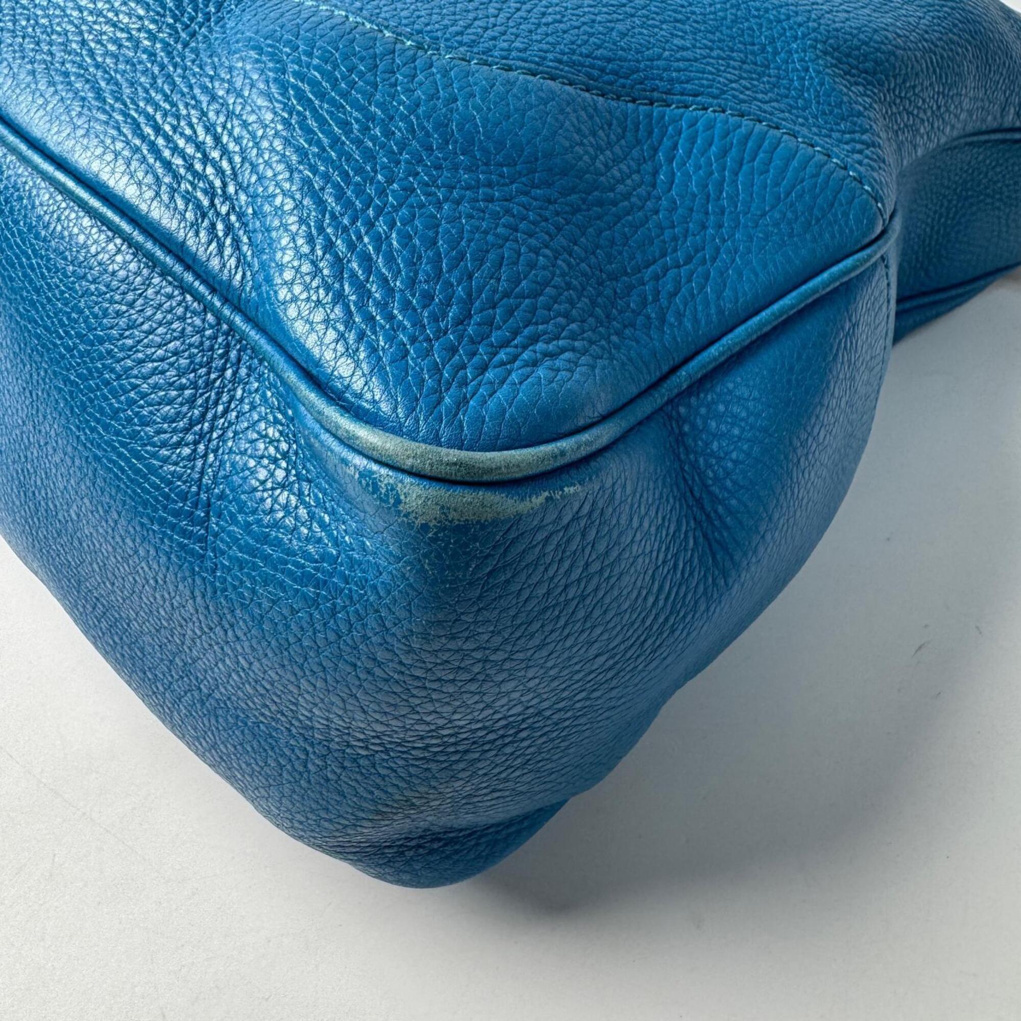 Gucci Blue Leather Bamboo Handbag Shoulder Bag (Pre-Owned)