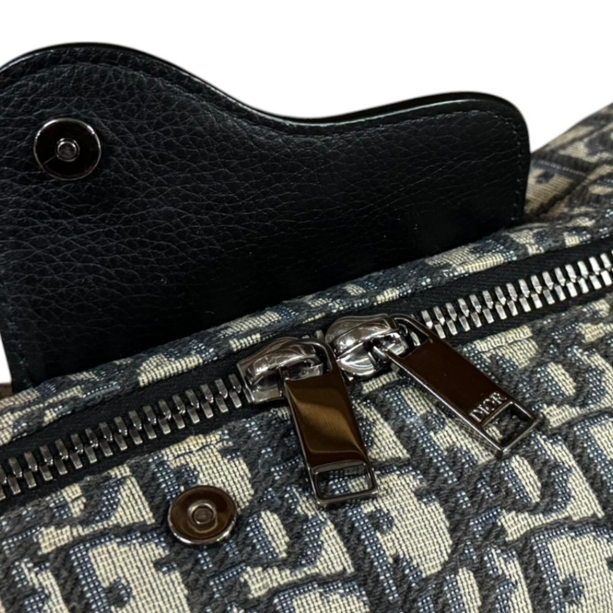 Christian Dior Beige Navy Leather Jacquard Handbag (Pre-Owned)