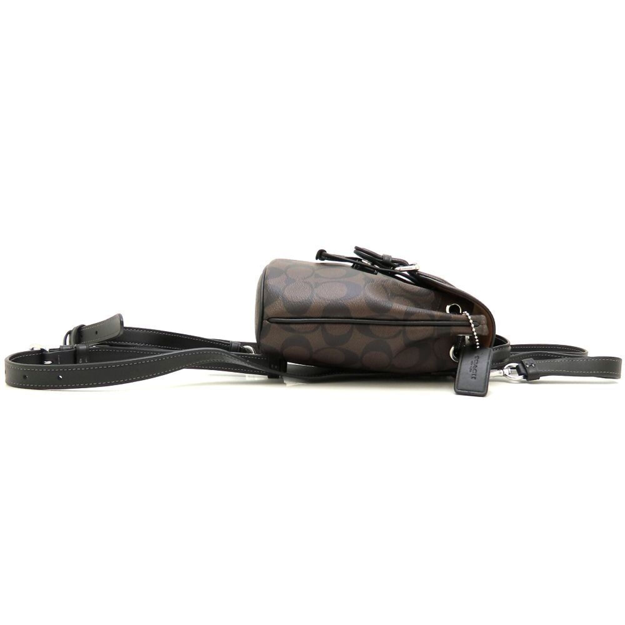 Coach Black Brown Coated Canvas Leather Backpack (Pre-Owned)