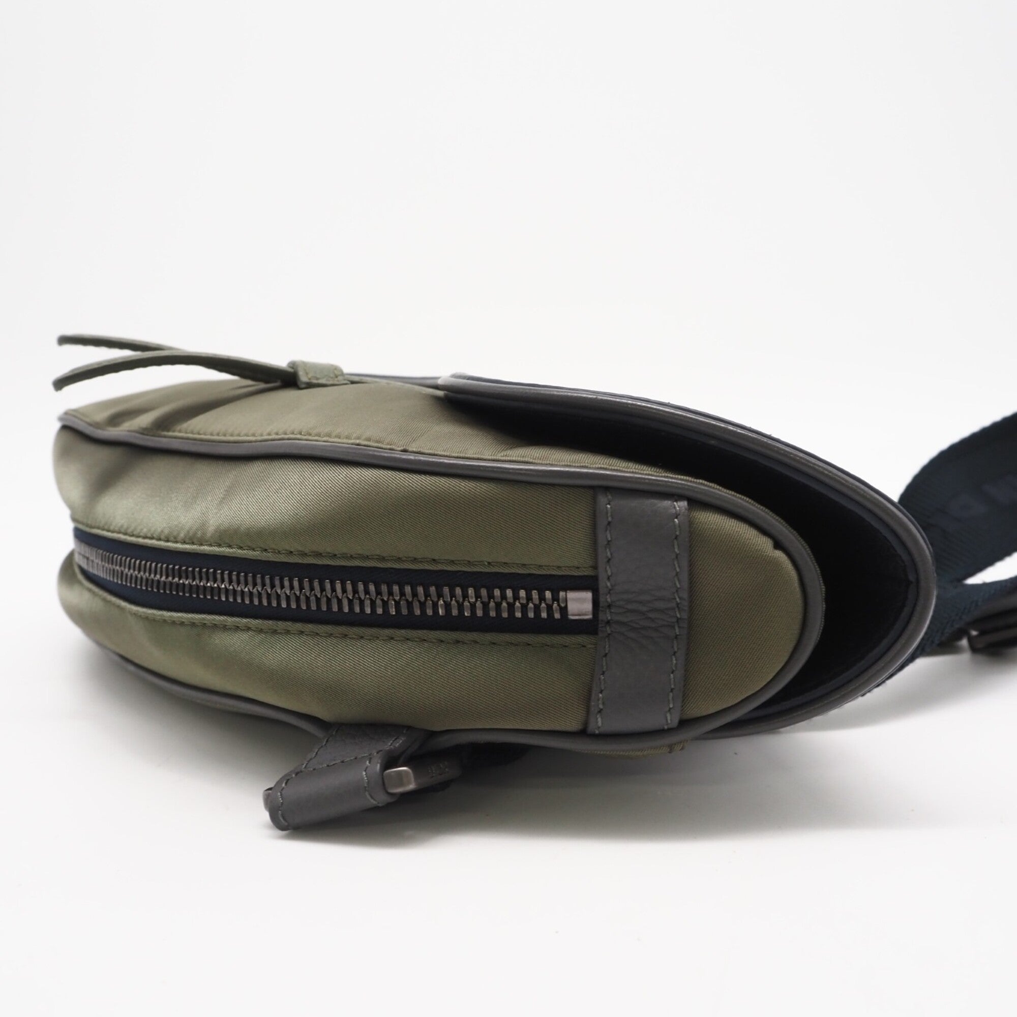 Christian Dior Black Khaki Orange Nylon Leather Saddle Bag (Pre-Owned)