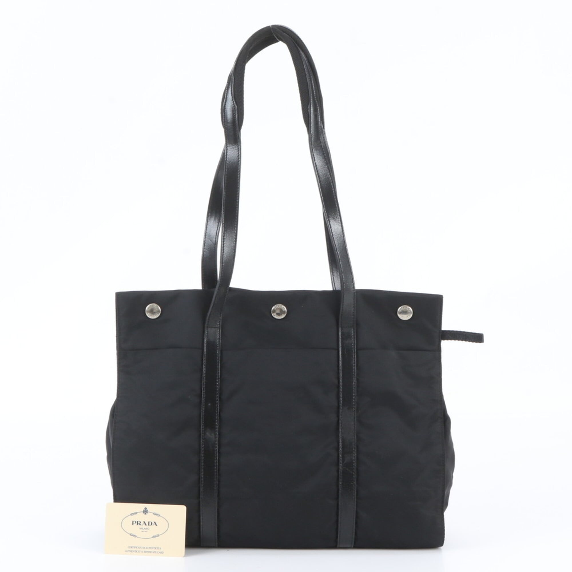 Prada Black Leather Nylon Shoulder Bag Tote Bag (Pre-Owned)