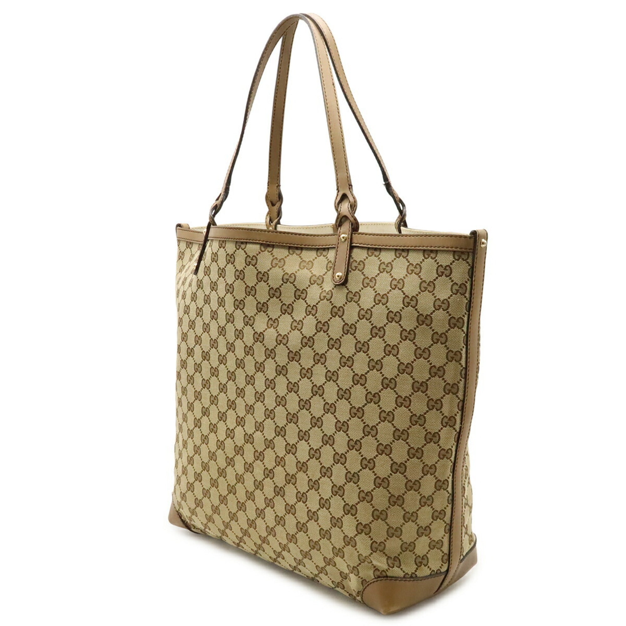 Gucci Beige Khaki Light Brown Gg Canvas Leather Shoulder Bag Tote Bag (Pre-Owned)