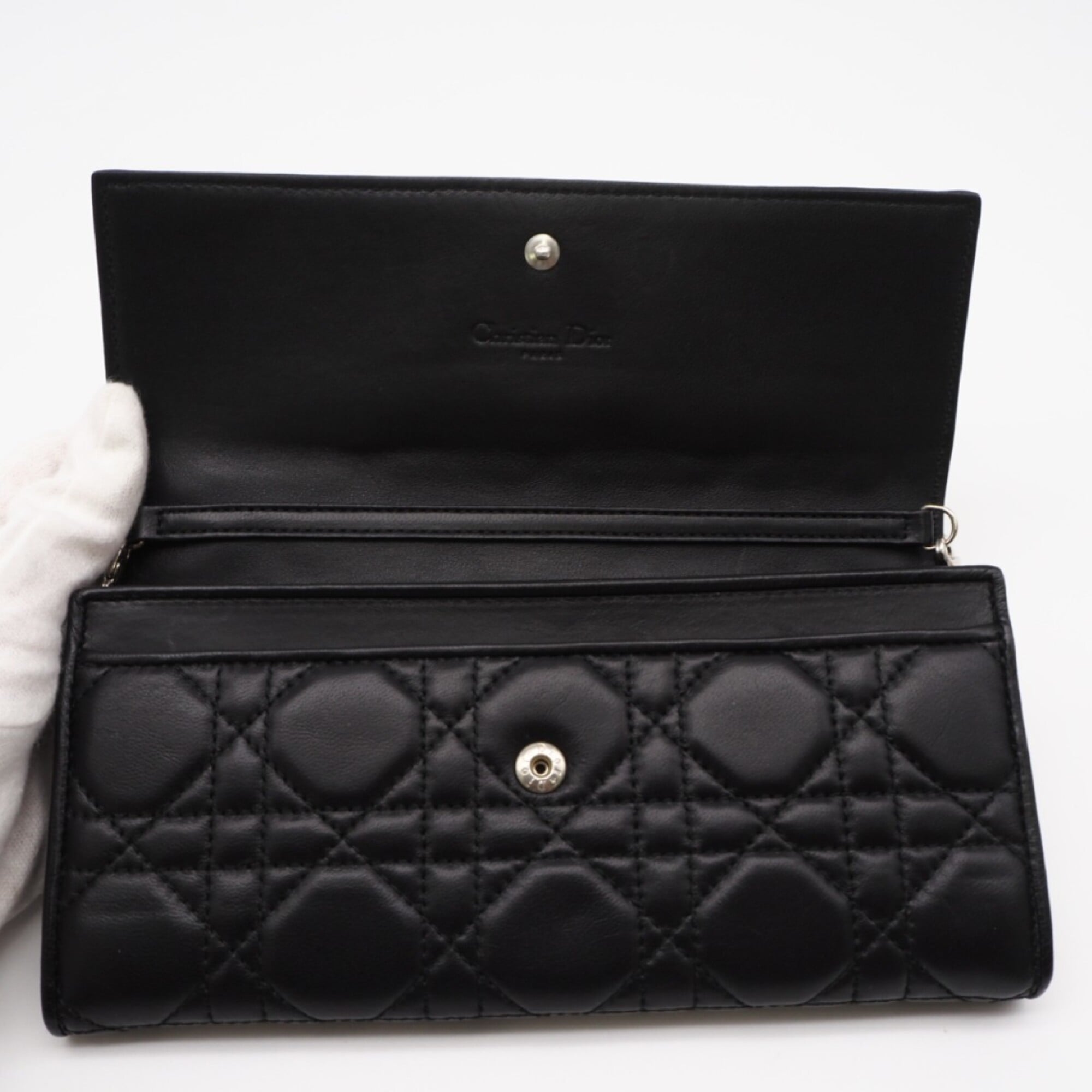 Christian Dior Black Leather Chain/Shoulder Wallet (Pre-Owned)