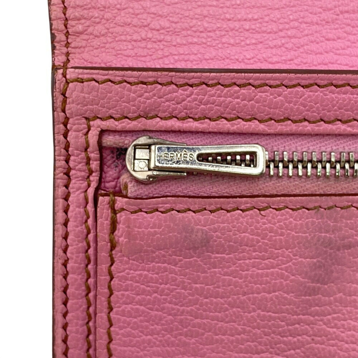 Hermes Pink Chevre Myzore Leather Long Wallet (Bi-Fold) (Pre-Owned)
