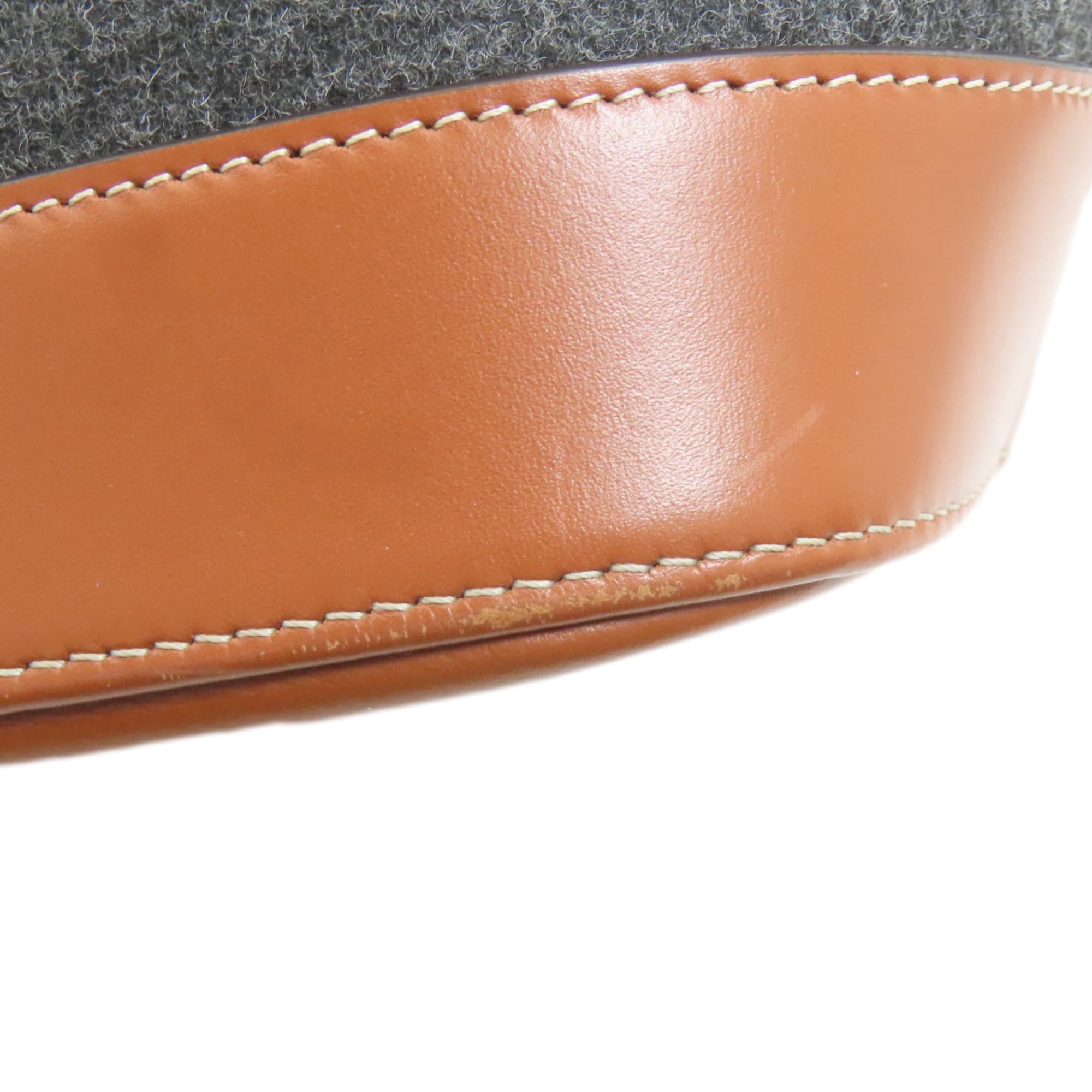 Celine Brown Gray Felt Leather Shoulder Bag (Pre-Owned)