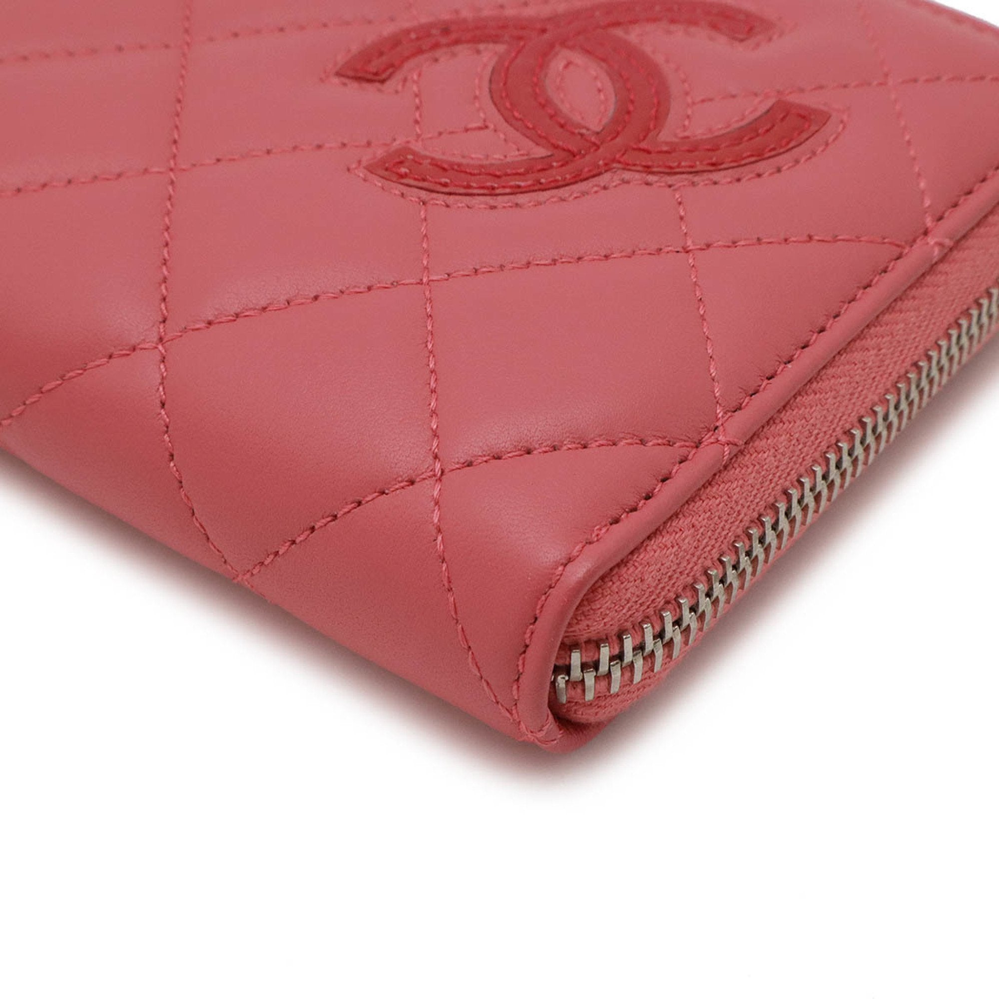 Chanel Pink Leather Long Wallet (Bi-Fold) (Pre-Owned)