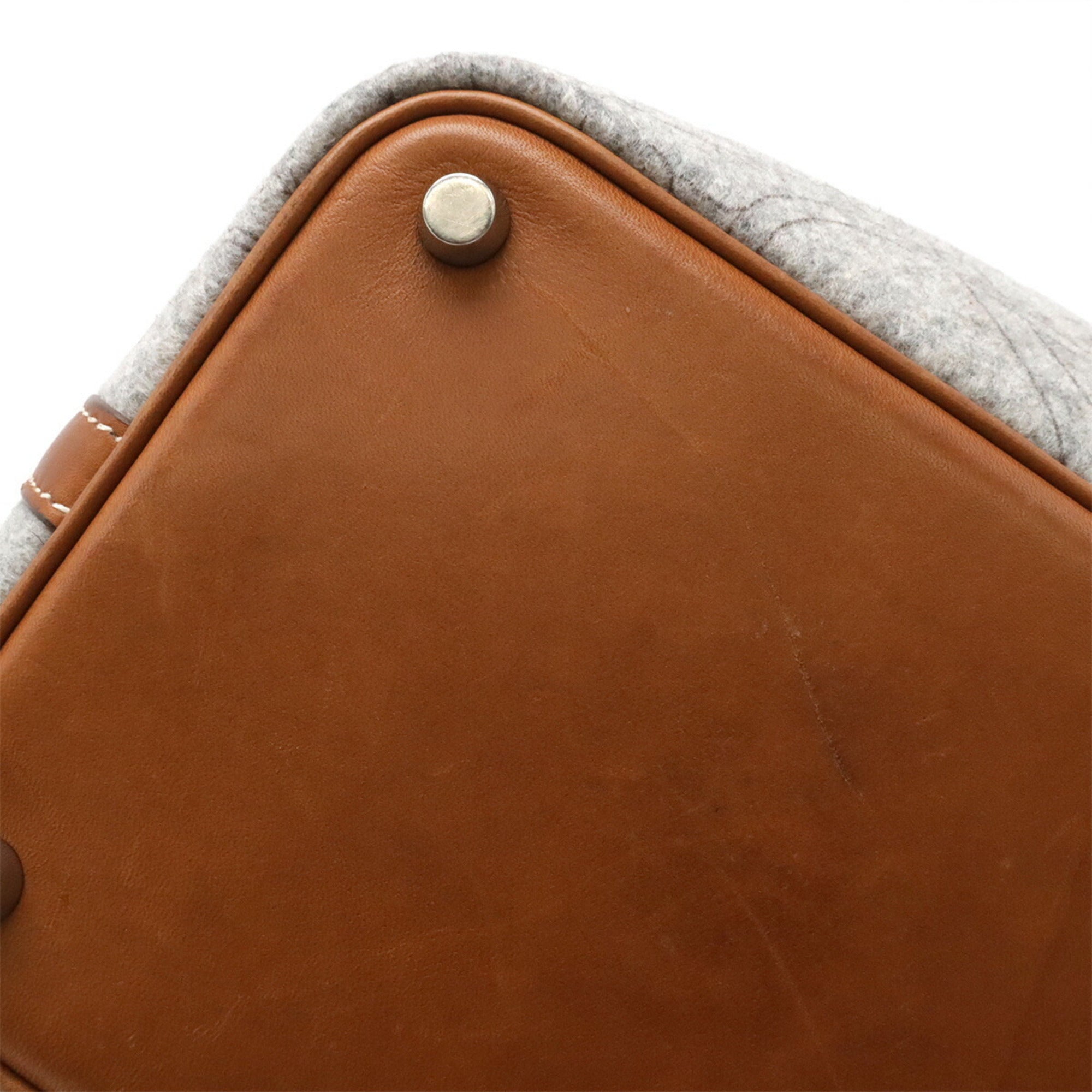 Hermes Picotin Gray Brown Felt Swift Leather Handbag Tote Bag (Pre-Owned)