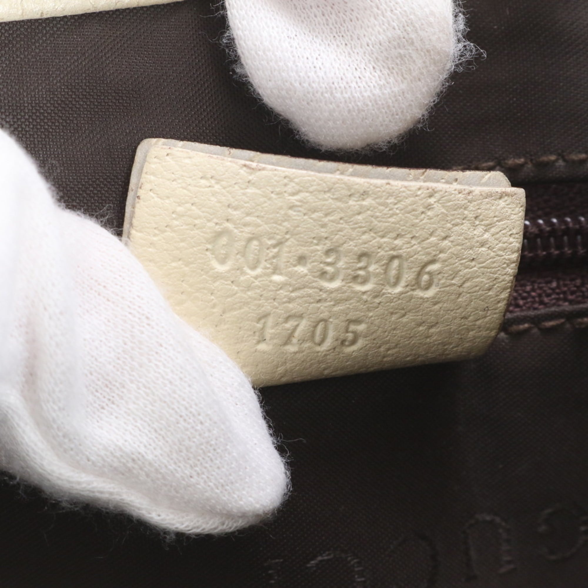 Gucci Beige Leather Canvas Handbag Shoulder Bag Tote Bag (Pre-Owned)