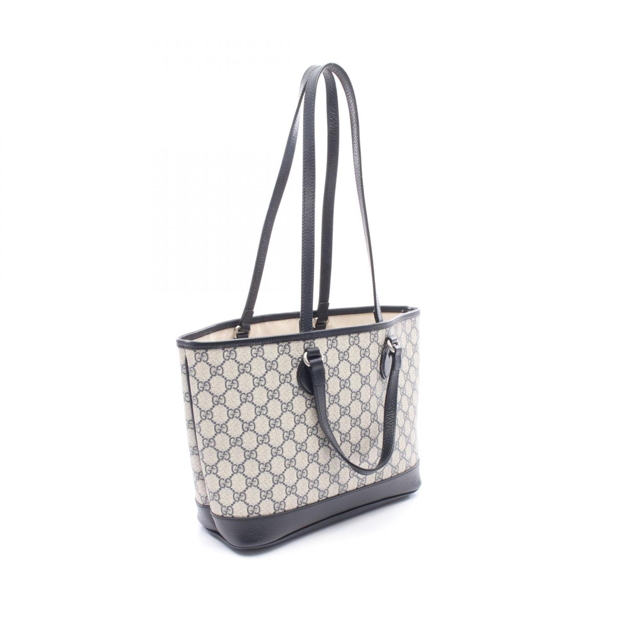 Gucci Navy Pvc Coated Canvas Leather Tote Bag (Pre-Owned)
