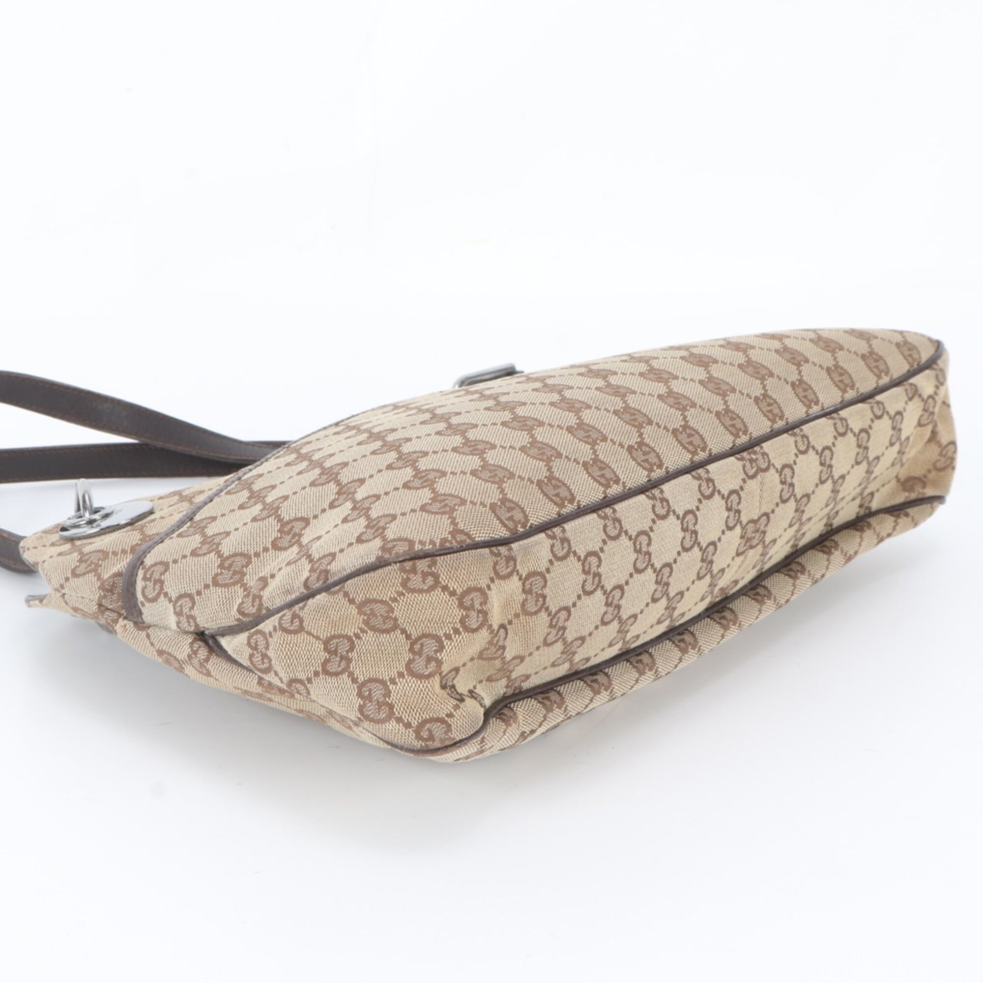 Gucci Brown Leather Canvas Handbag Shoulder Bag Tote Bag (Pre-Owned)