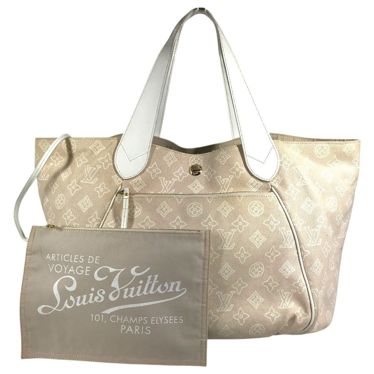 Louis Vuitton Pink Beige Canvas Leather Handbag Pouch Shoulder Bag (Pre-Owned)