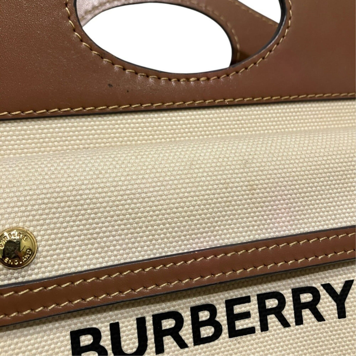 Burberry Brown White Canvas Leather Handbag (Pre-Owned)
