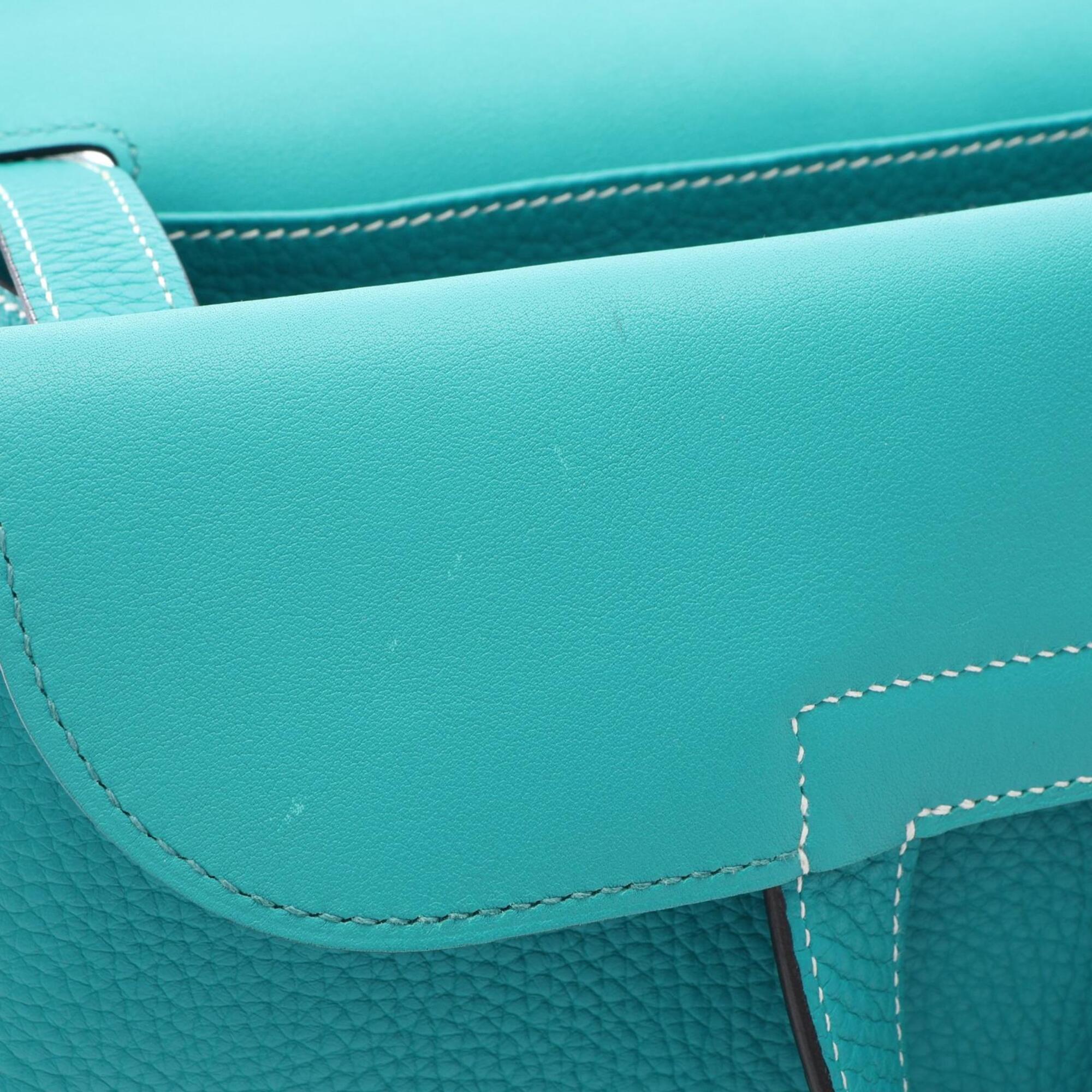 Hermes Blue Green Taurillon Clemence Leather Handbag (Pre-Owned)