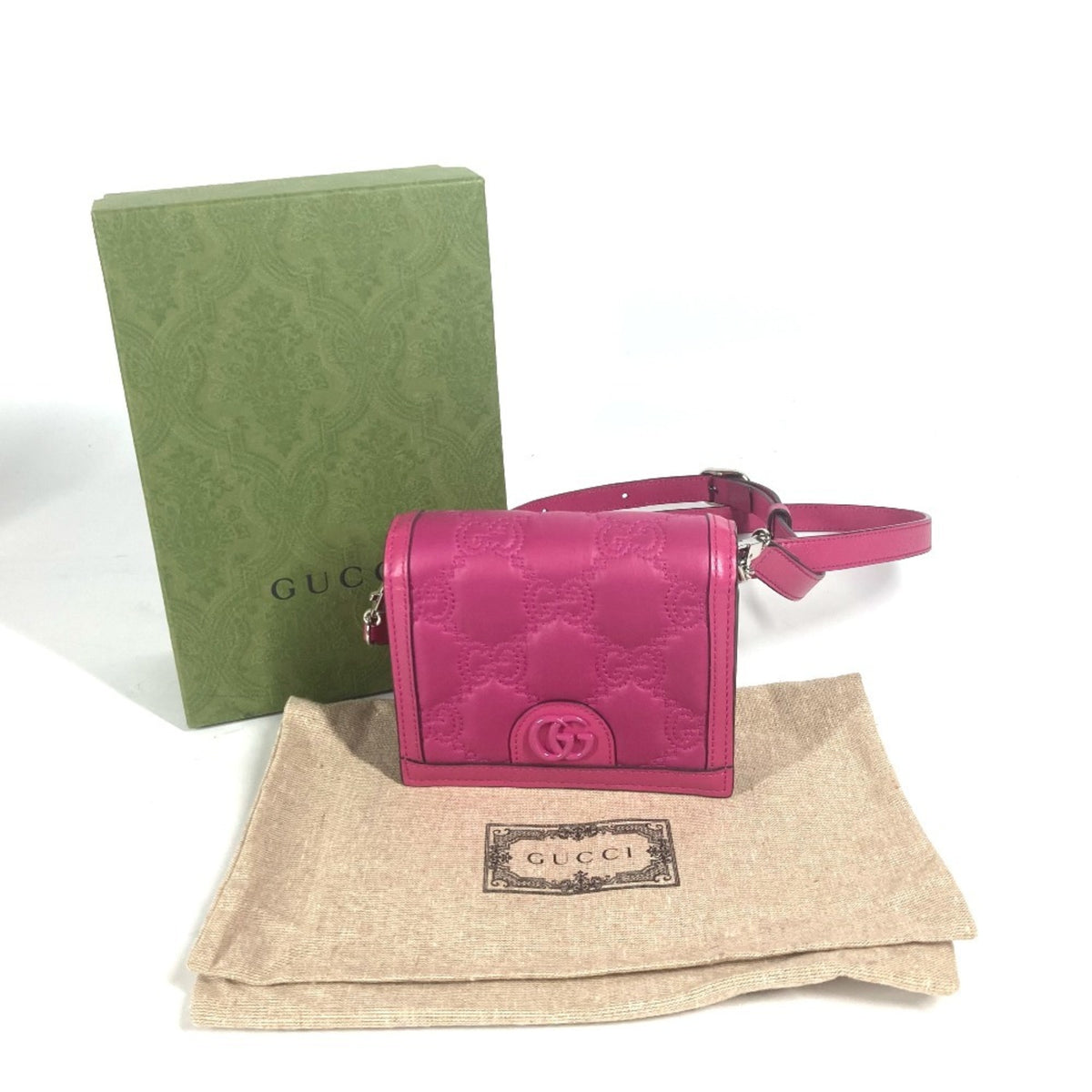 Gucci Pink Leather Nylon Pochette Shoulder Bag (Pre-Owned)