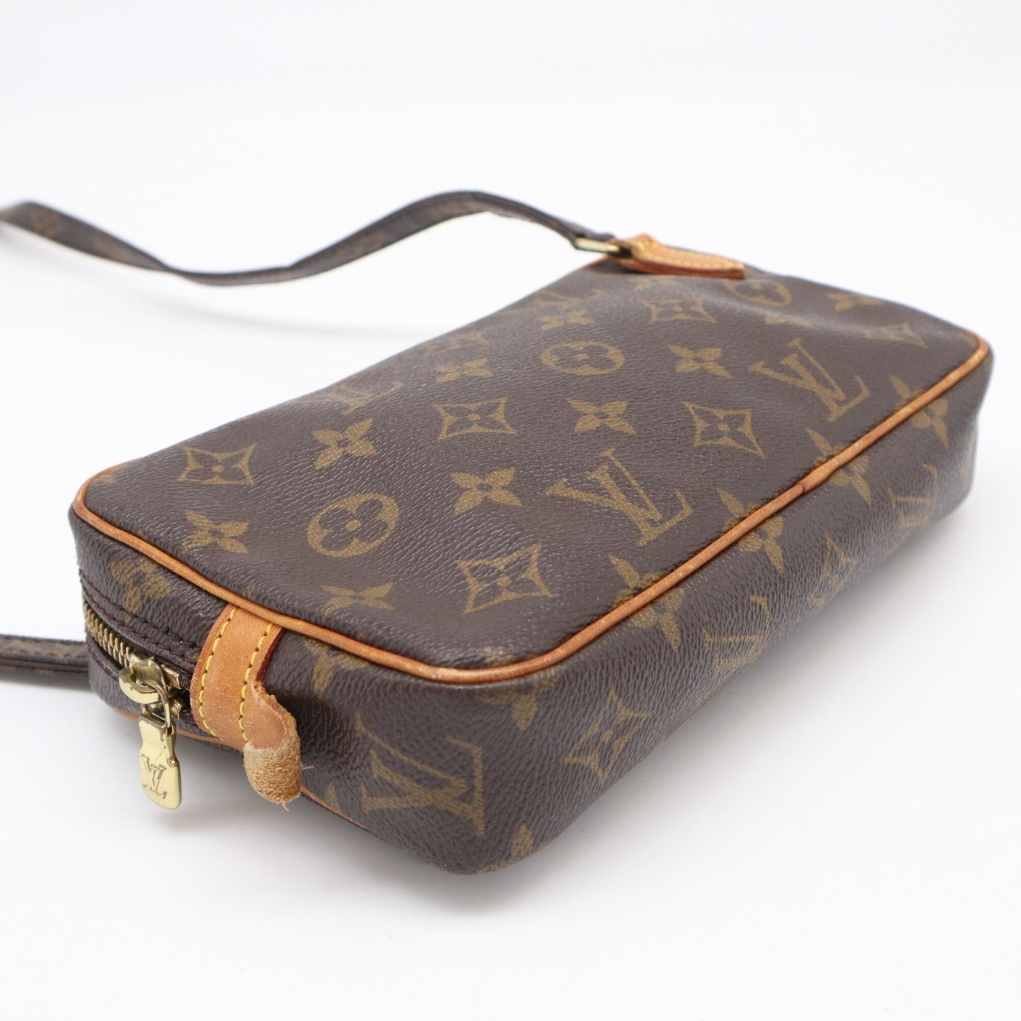 Louis Vuitton Monogram Beige Brown Coated Canvas Leather Pochette Shoulder Bag (Pre-Owned)