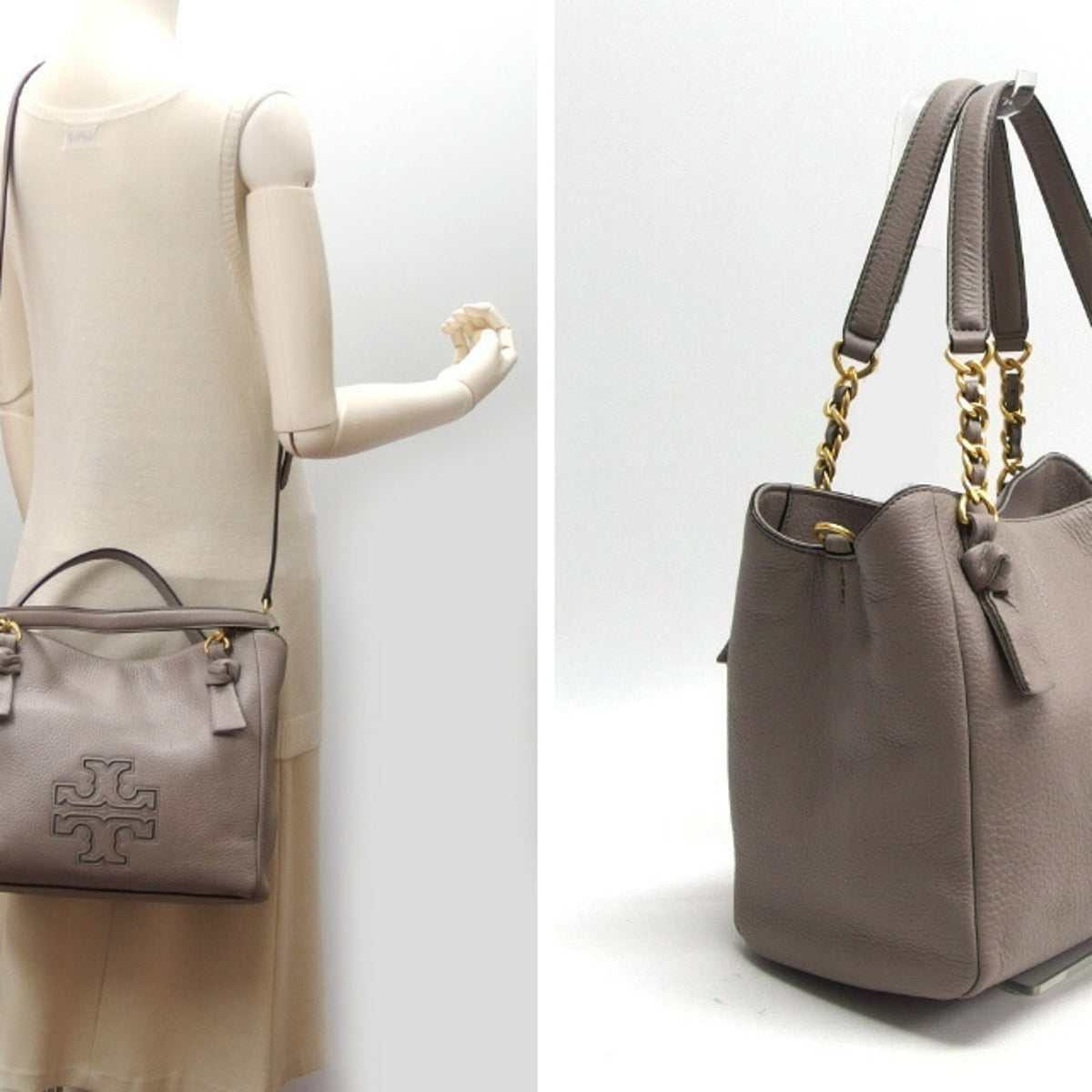 Tory Burch Gray Leather Handbag Shoulder Bag (Pre-Owned)