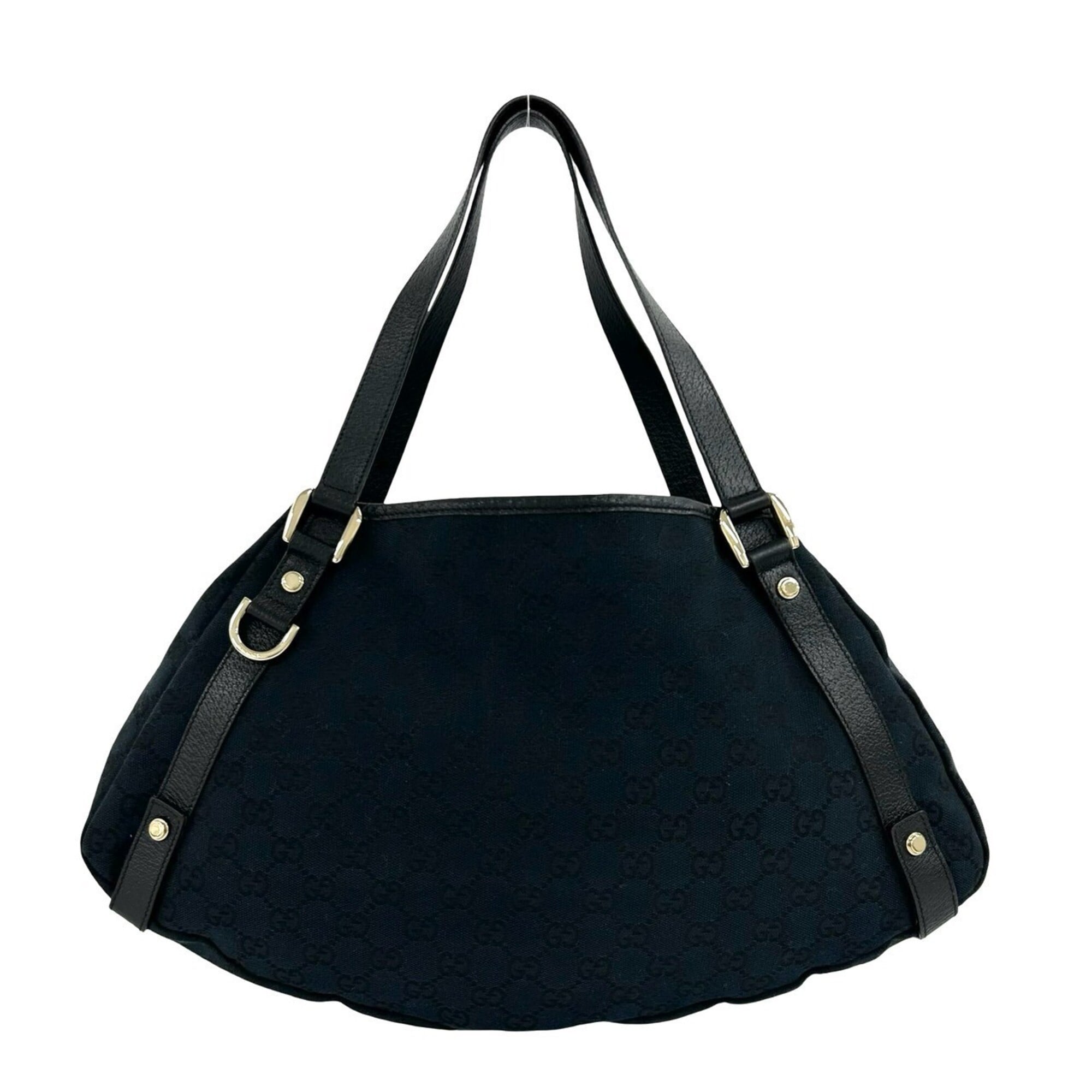 Gucci Black Navy Canvas Leather Shoulder Bag Tote Bag (Pre-Owned)