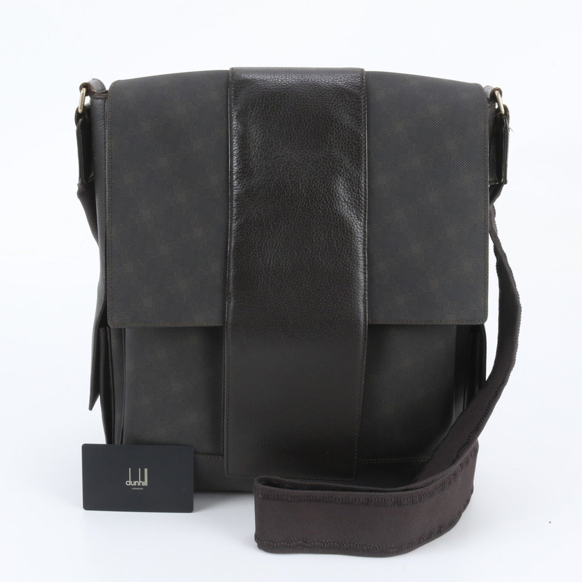 Dunhill Brown Leather Coated Canvas Messenger Bag Shoulder Bag Tote Bag (Pre-Owned)
