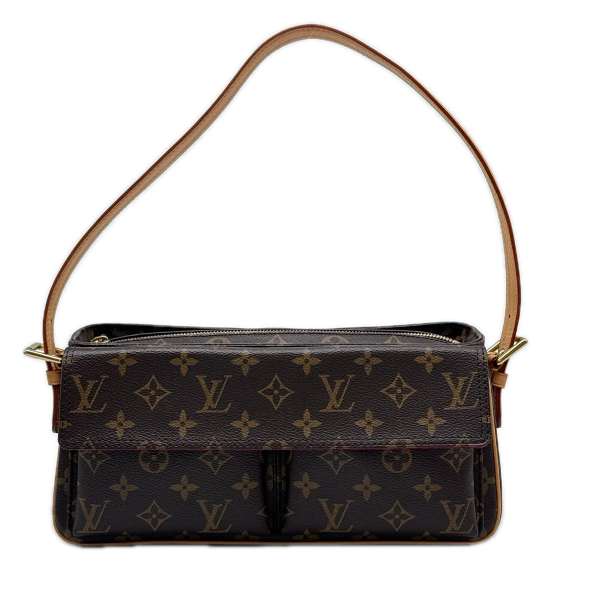 Louis Vuitton Beige Brown Coated Canvas Handbag (Pre-Owned)