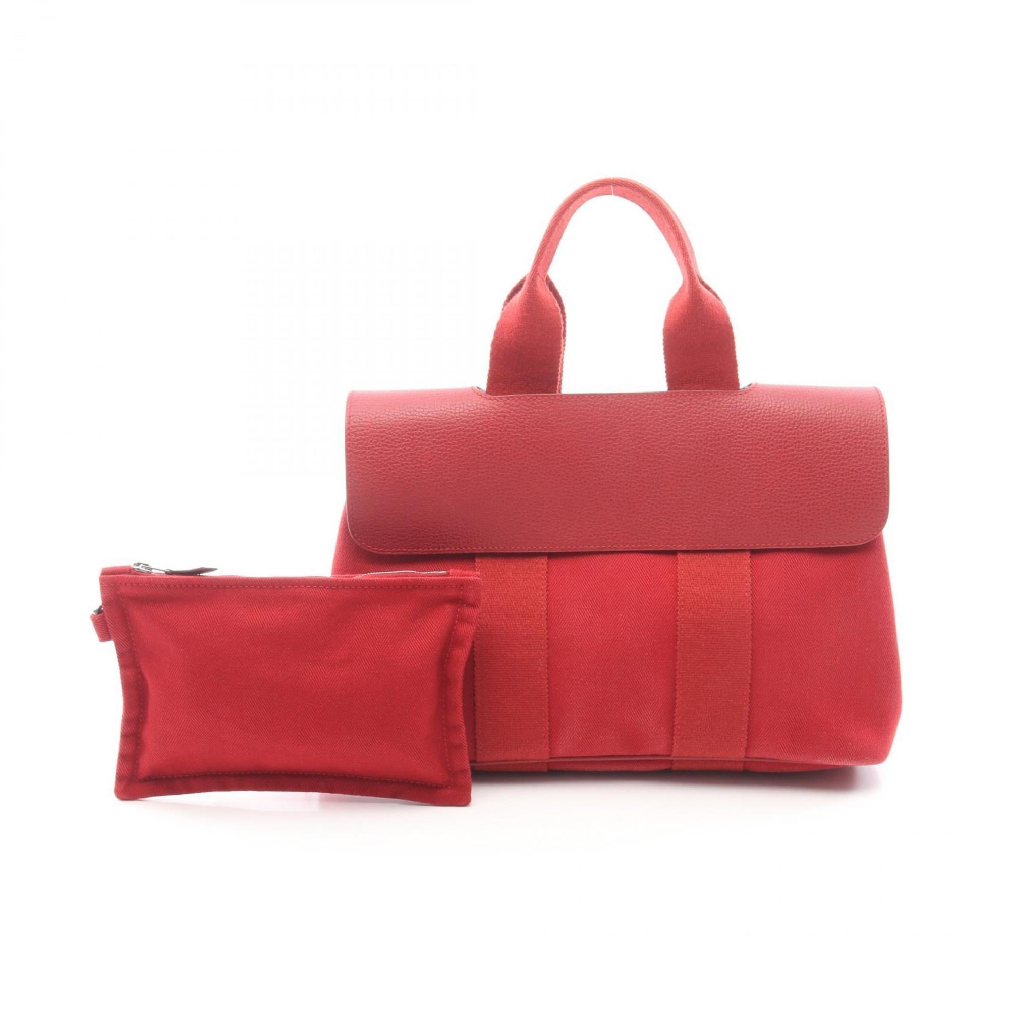 Hermes Red Color Toile Chevron Canvas Leather Vache Liegee Leather Handbag Pouch (Pre-Owned)