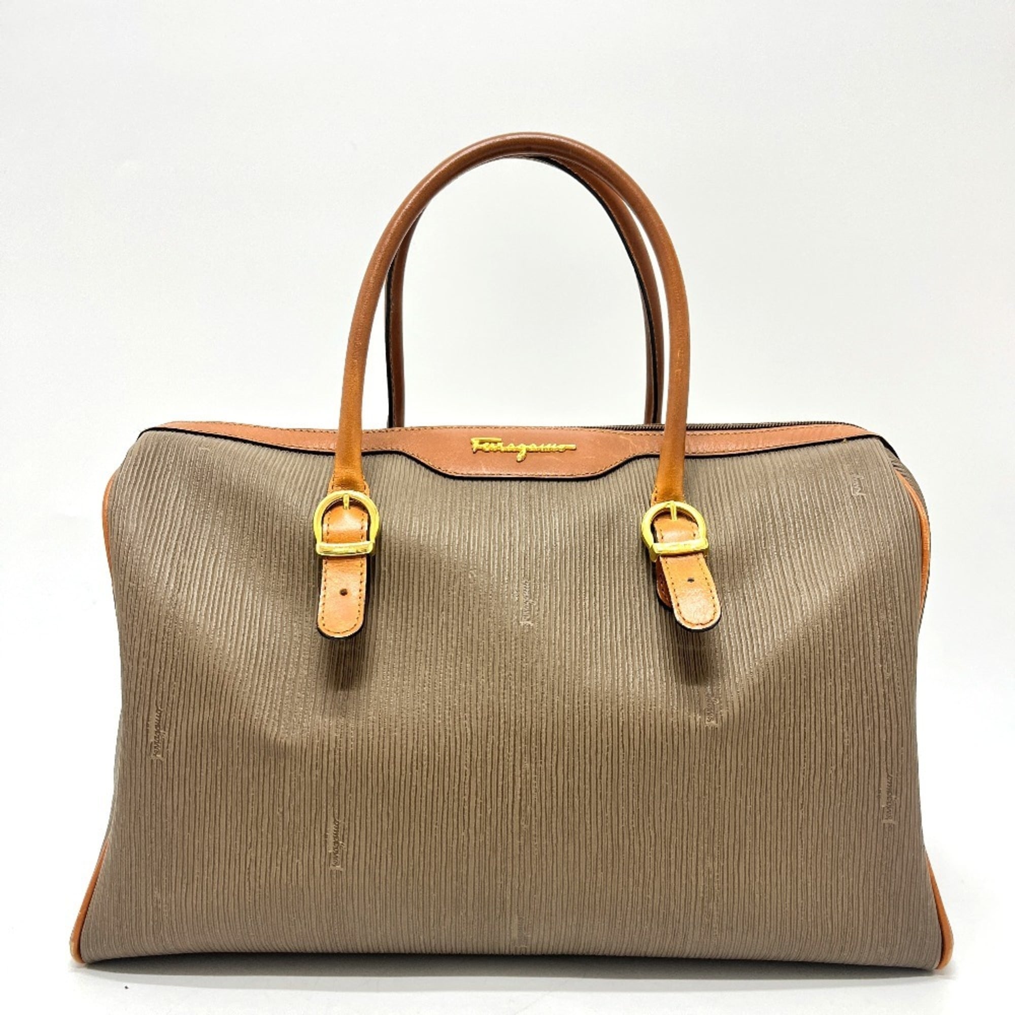 Salvatore Ferragamo Brown Pvc Leather Boston Bag Handbag (Pre-Owned)