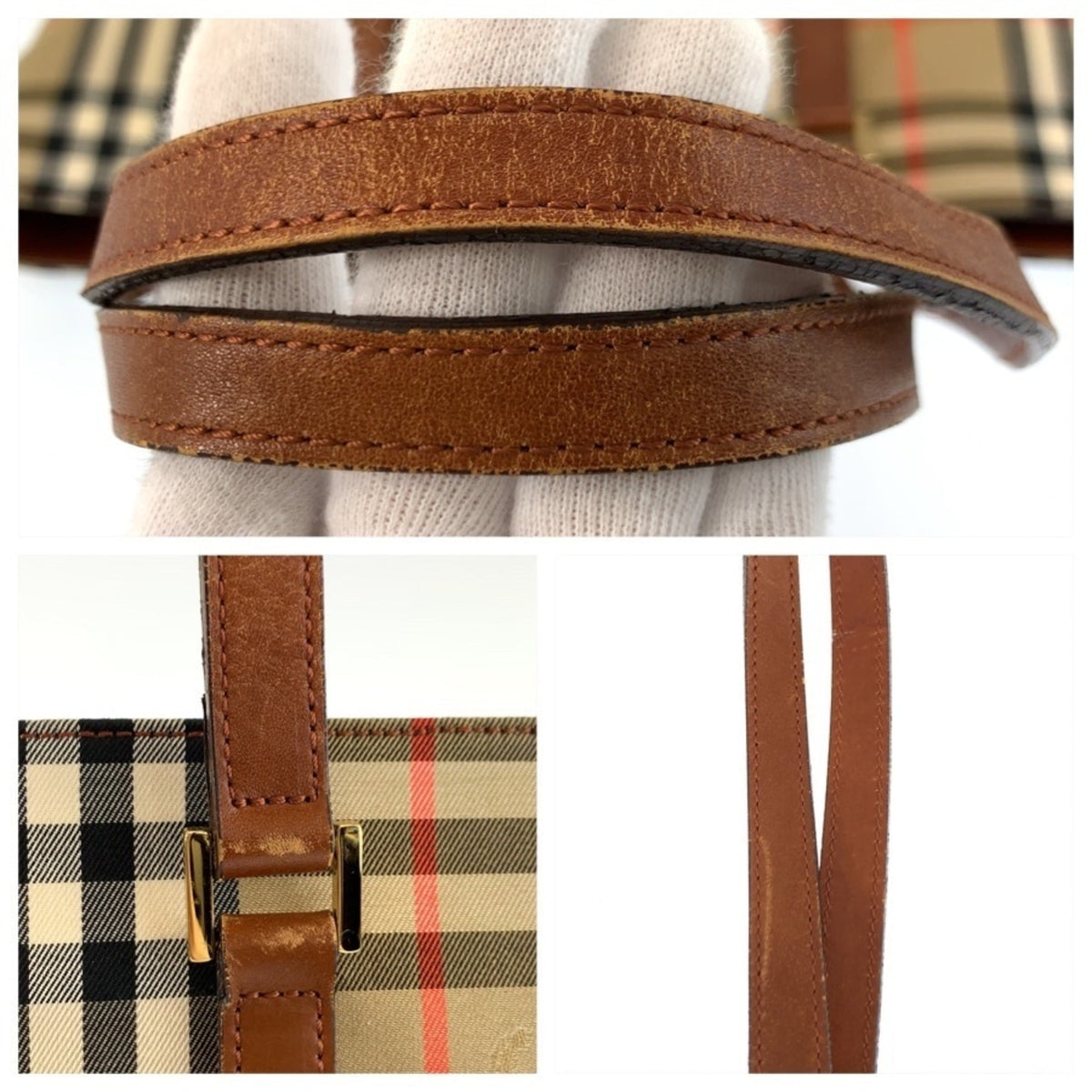 Burberry Beige Brown Canvas Leather Shoulder Bag Tote Bag (Pre-Owned)